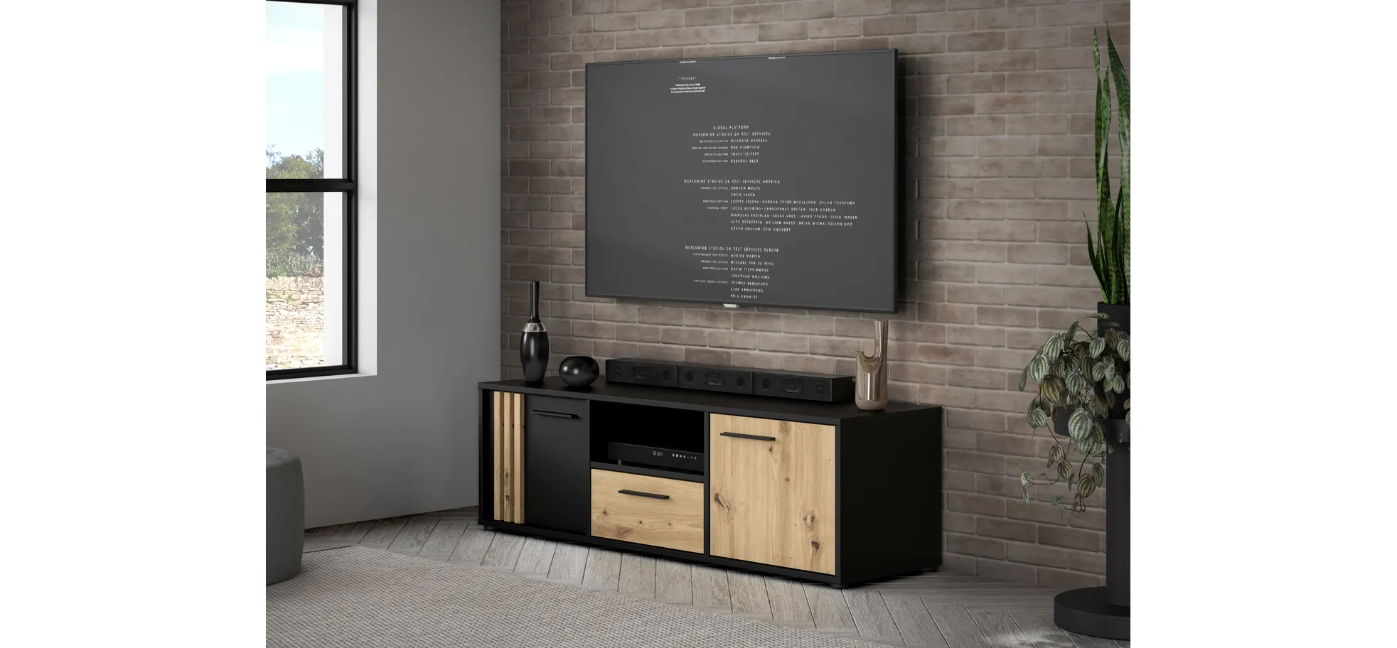 TV-Unterschrank, Black/Artisan Oak  - Floriss