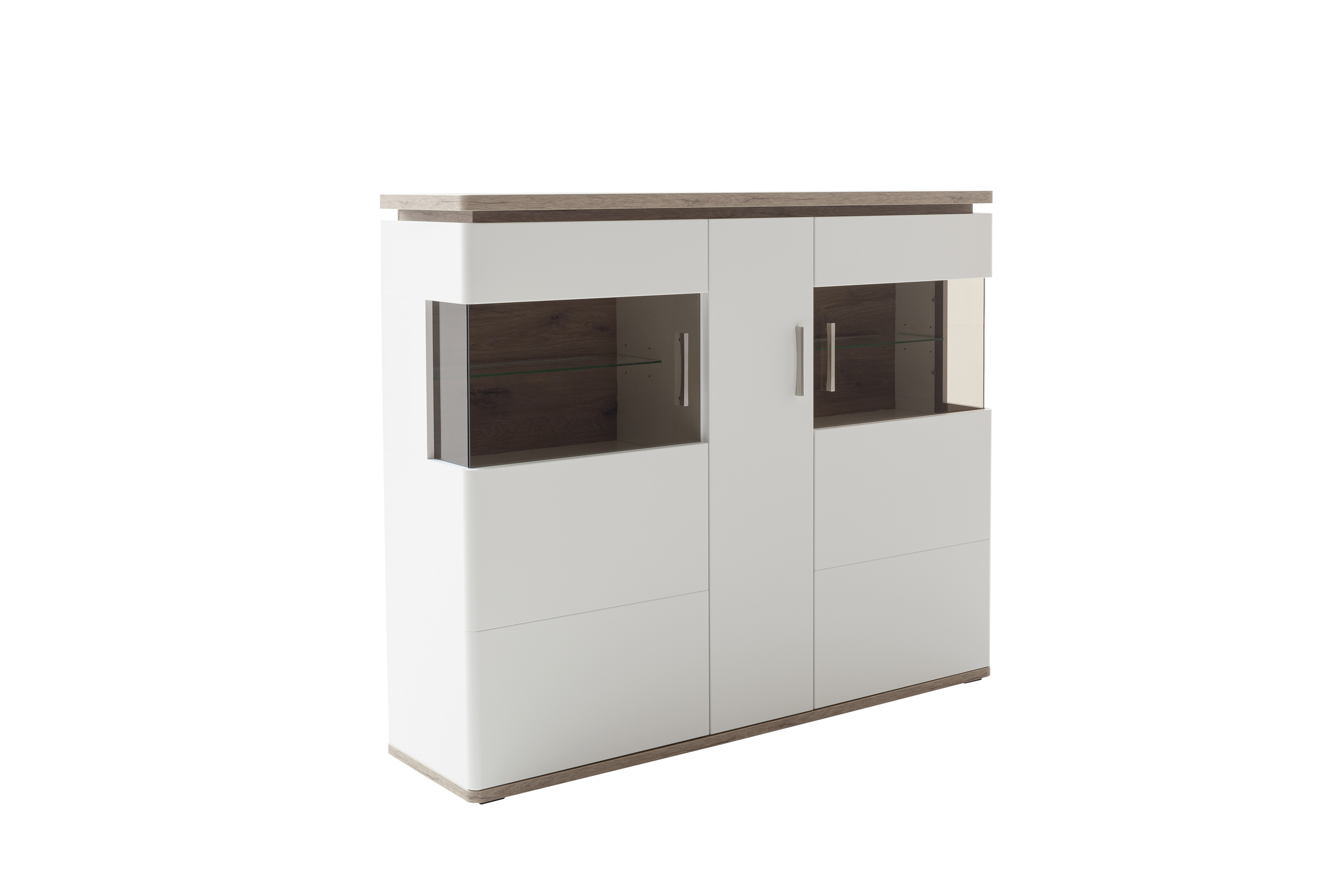 Highboard, Soft Weiß, Absetzung Eiche Dekor - LS25 Candona