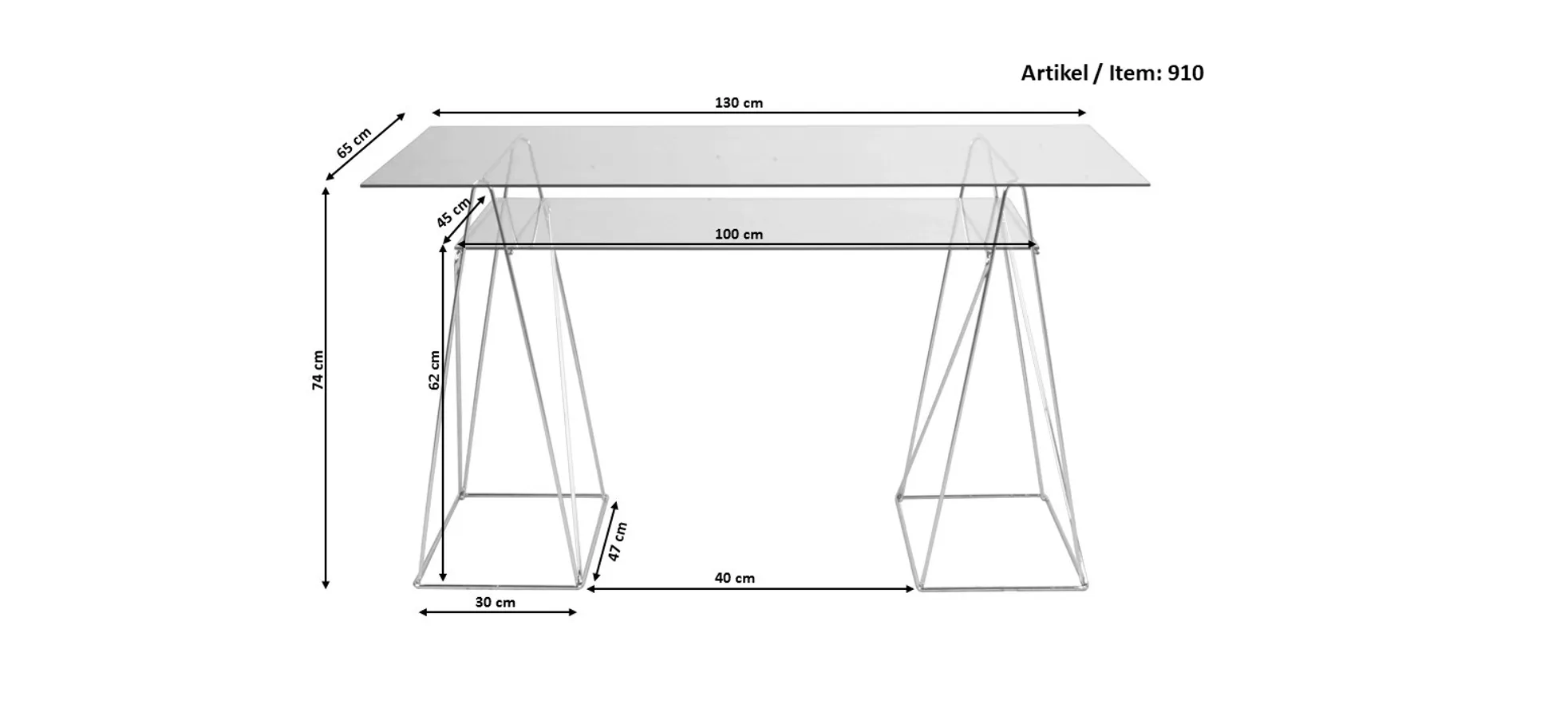 Schreibtisch - LB ca. 130x65 cm, Schwarz
