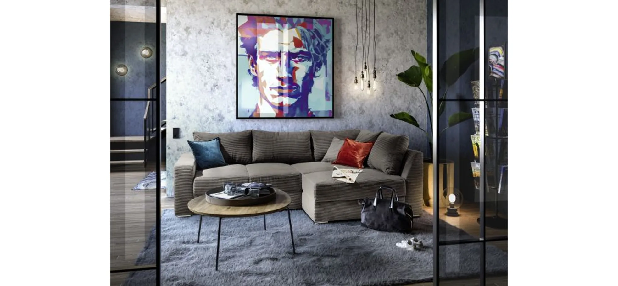 Ecksofa JANIS - 2,5-Sitzer, Ecke rechts inkl. Schlaffunktion, Stoff, Grau