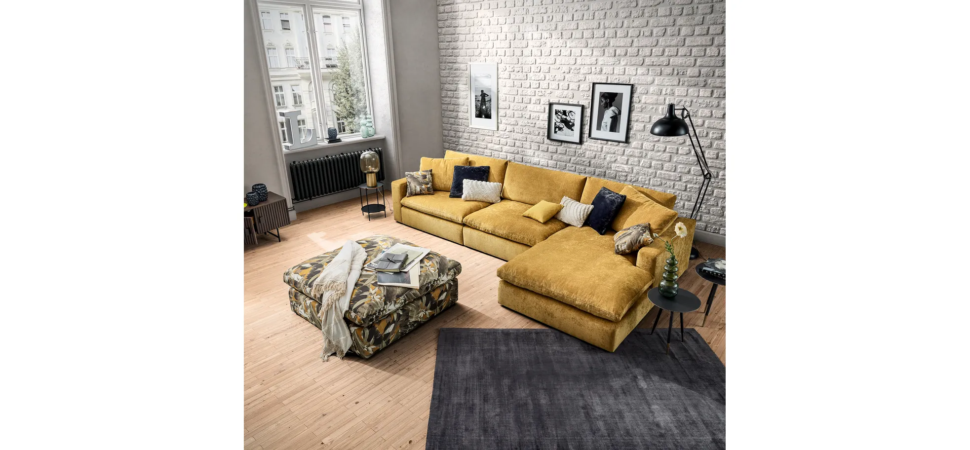 Hocker Palmdale - LB ca. 115x115 cm, Stoff, Palmenmuster