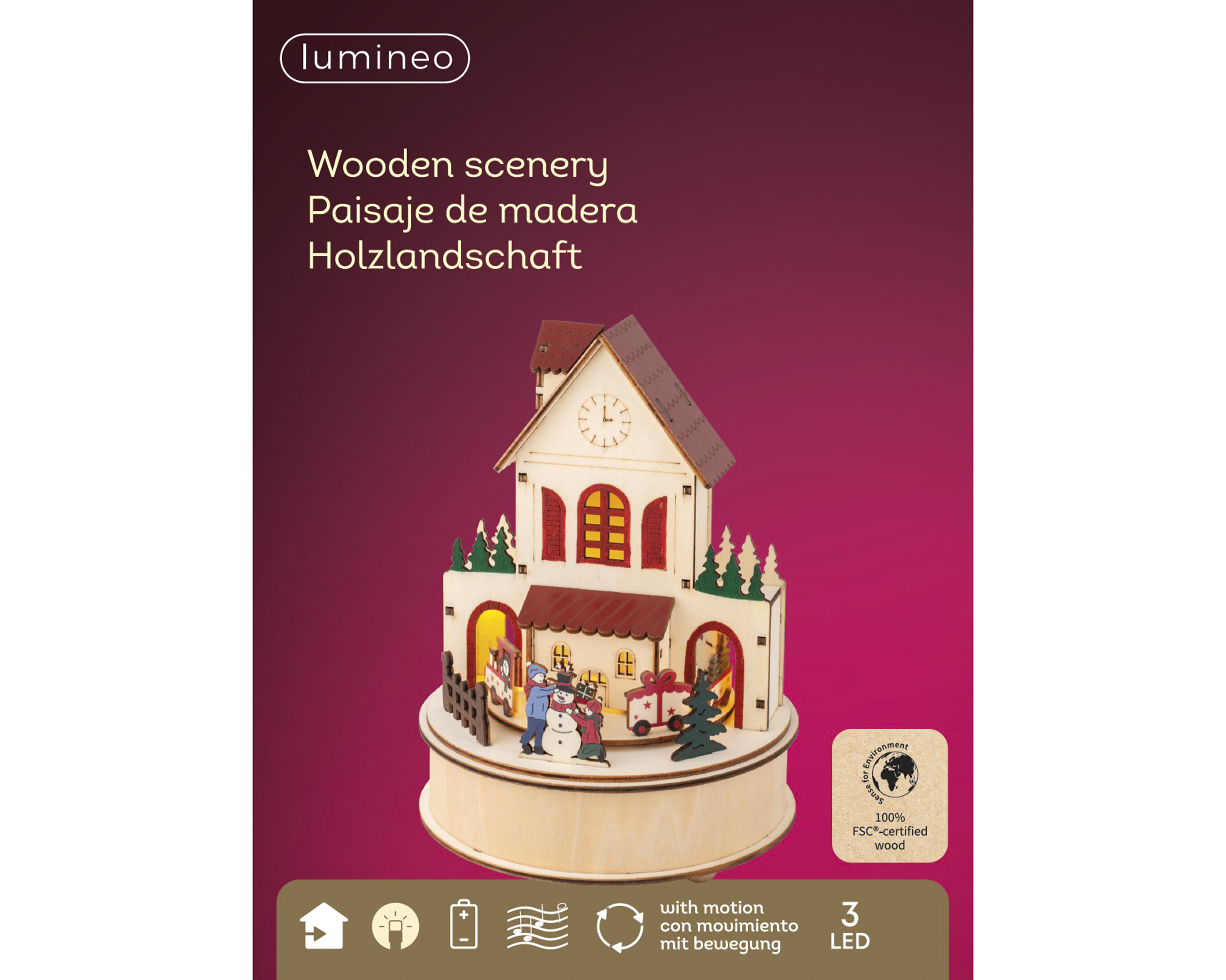 LED-Deko-Haus, braun/rot, 6 LEDs, 72 Betriebsstd. - bunt, Ø15.00-H20.30cm-3L