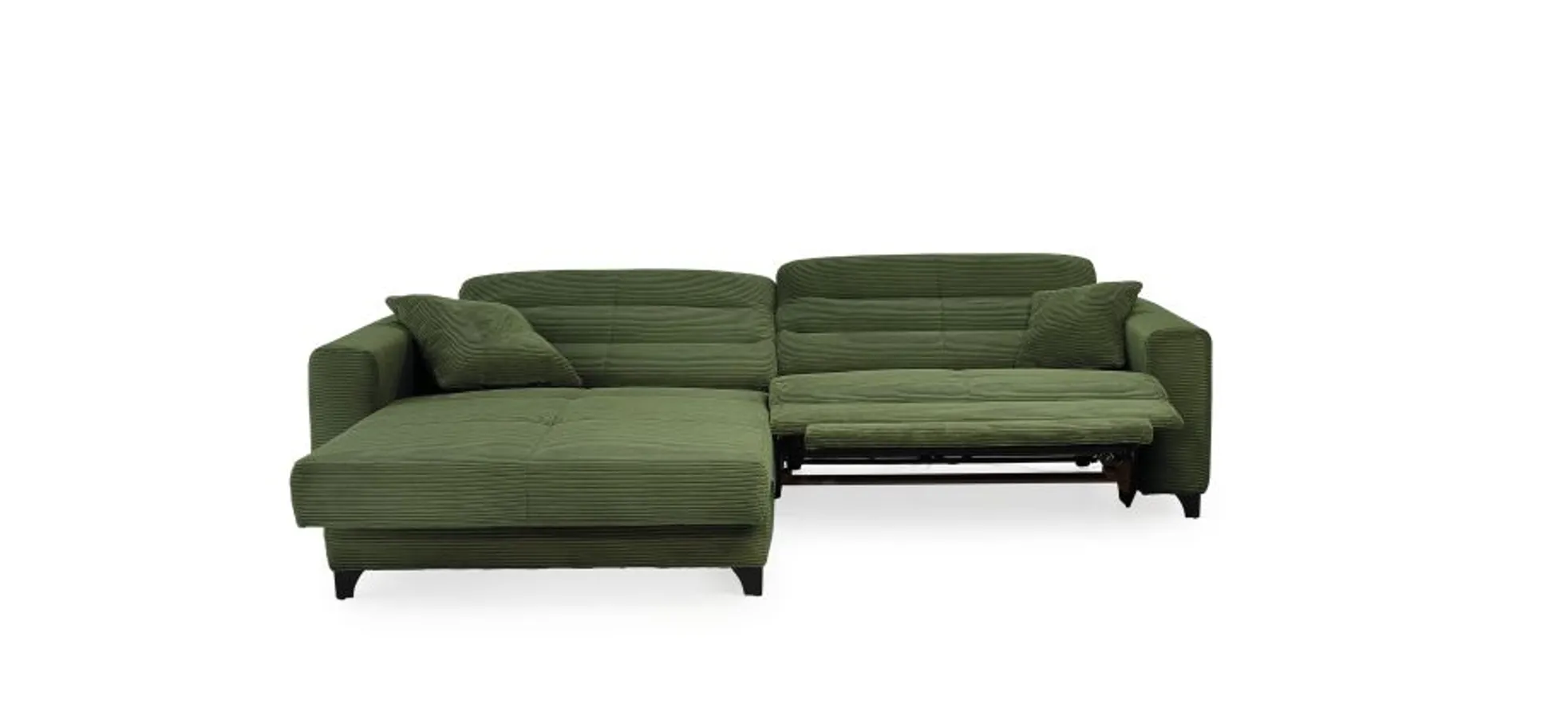 Ecksofa JAROM - 3-Sitzer, Ecke rechts inkl. Relaxfunktion (motorisch) und Kopfteil verstellbar, Stoff, Grün
