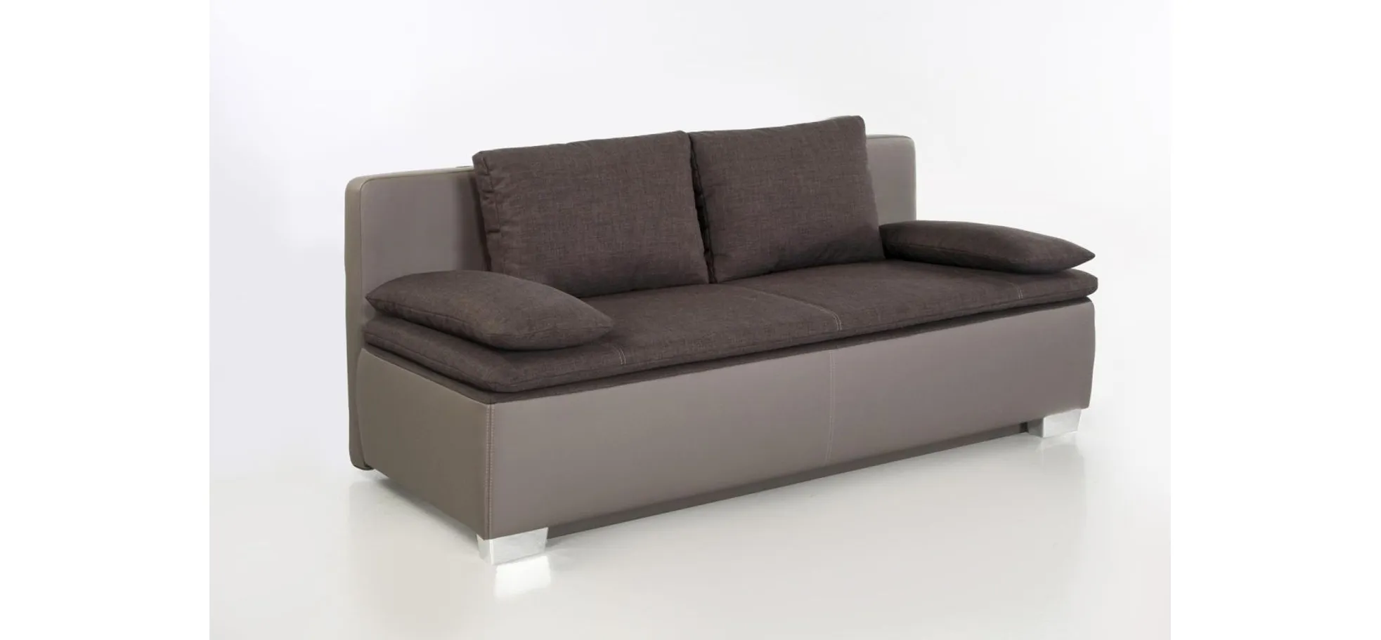 Schlafsofa - 2-Sitzer inkl. Schlaffunktion mit Bettkasten, 2 Rückenkissen, 2 Armlehnkissen, Stoff Braun