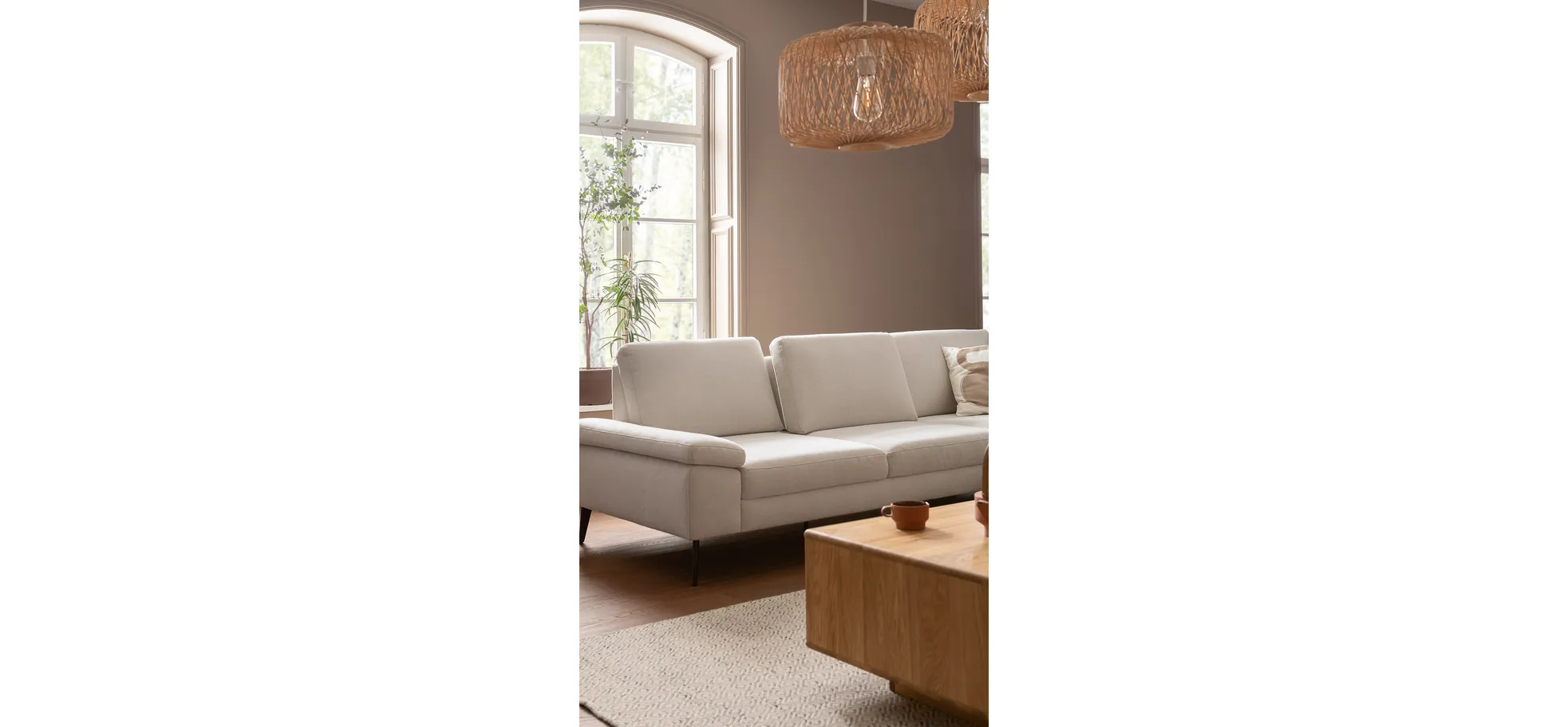 Ecksofa Houston - 2,5-Sitzer, Eckelement und 1-Sitzer mit Abschlussteil rechts,  inkl. Sitztiefenverstellung und Armlehne klappbar, Stoff, Natur