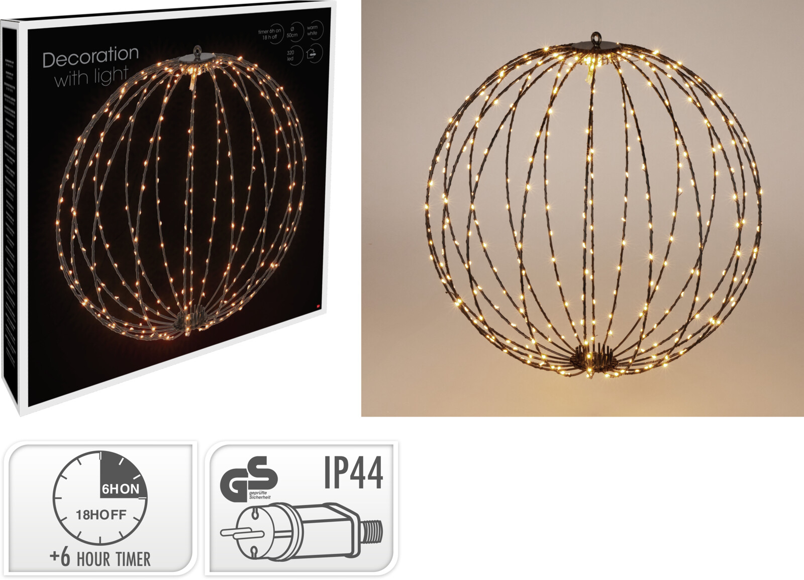 LED Kugel ca. 50 cm - 320 LED warm weiß