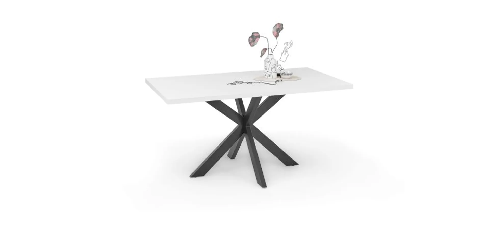 Esstisch - LB ca. 140x90 cm, Weiß, Schwarz