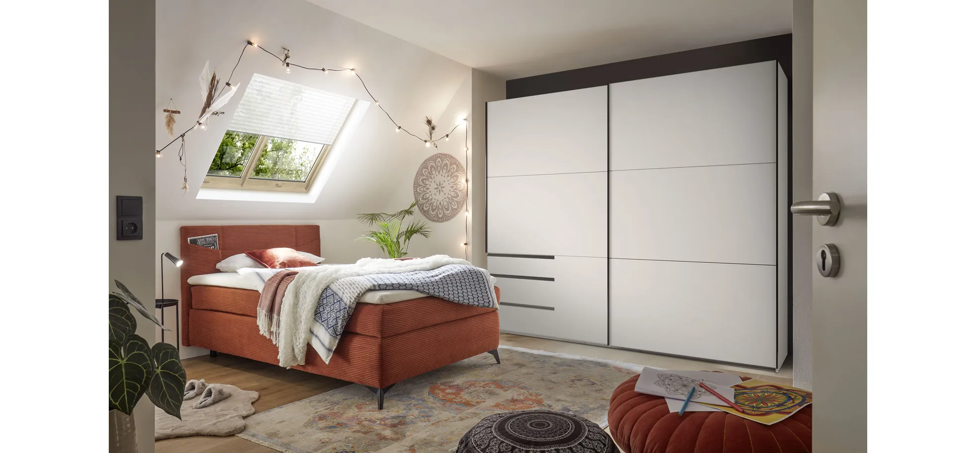 Boxspringbett, Cord rostrot - Jodie