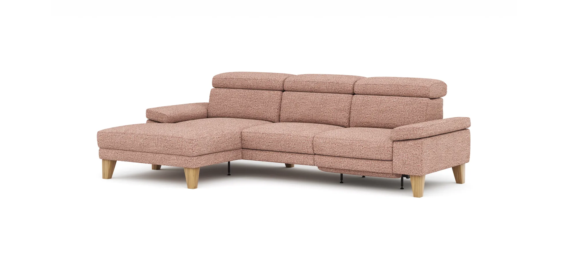 Ecksofa Hudson - Longchair links mit 2,5-Sitzer, inkl. Kopfteil/Armlehne verstellbar und Relaxfunktion (motorisch), Stoff, Kupfer