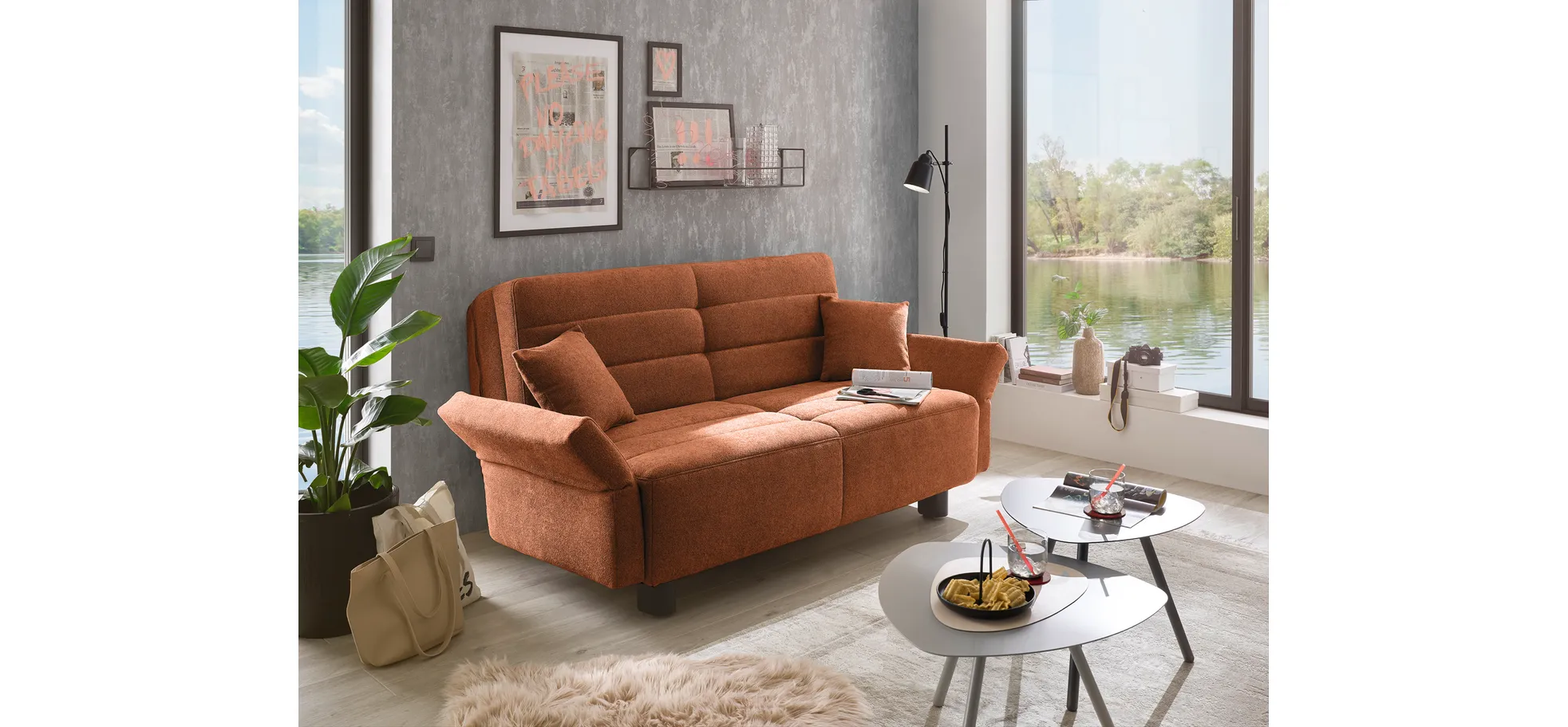 Faltsofa Easy - 2-Sitzer, ca. 140 cm inkl. Schlaffunktion/Topper/Armteil verstellbar, Stoff, Rot