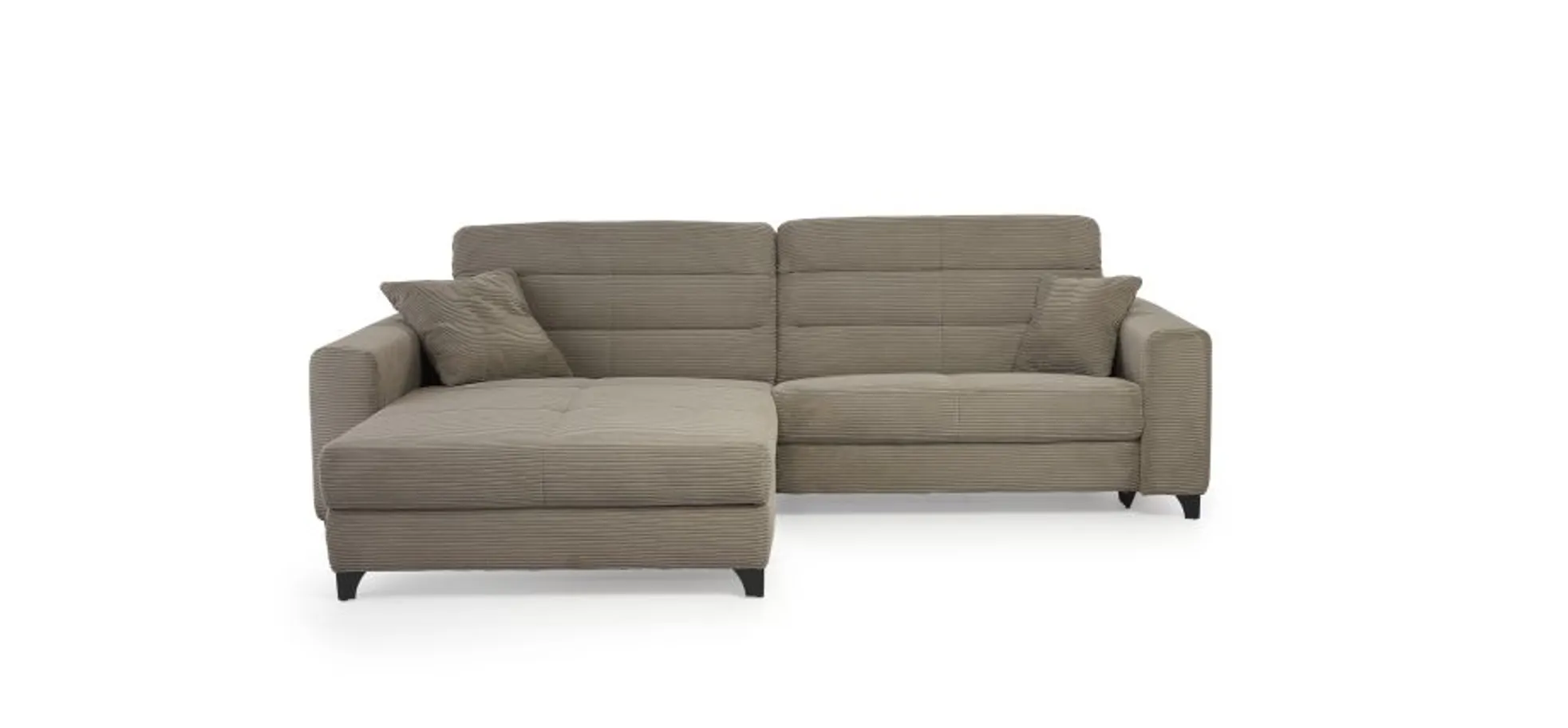 Ecksofa JAROM - 3-Sitzer, Ecke rechts inkl. Relaxfunktion (motorisch) und Kopfteil verstellbar, Stoff, Taupe