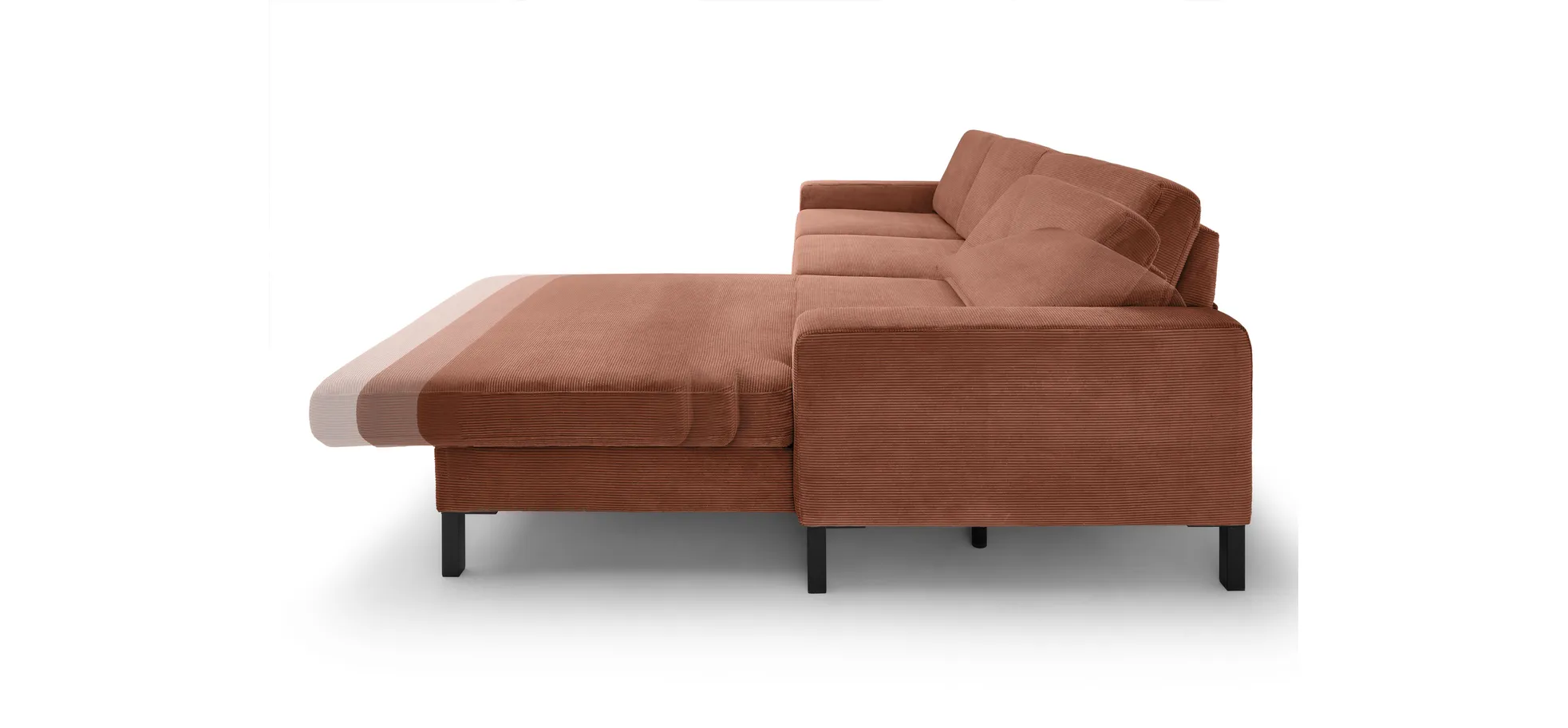  Ecksofa CALM MOVE 2.0 - 2,5-Sitzer mit Longchair rechts, Schlaffunktion, Feincord, Rost