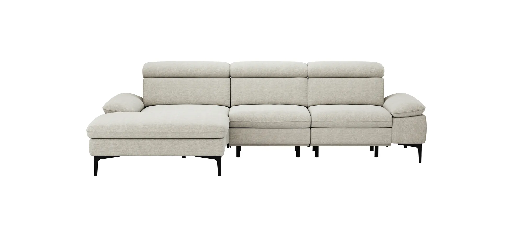 Ecksofa Felipa - Longchair links mit 2,5-Sitzer inkl. Armlehne verstellbar und Rückenlehne/Sitztiefe verstellbar (motorisch), Stoff, Natur
