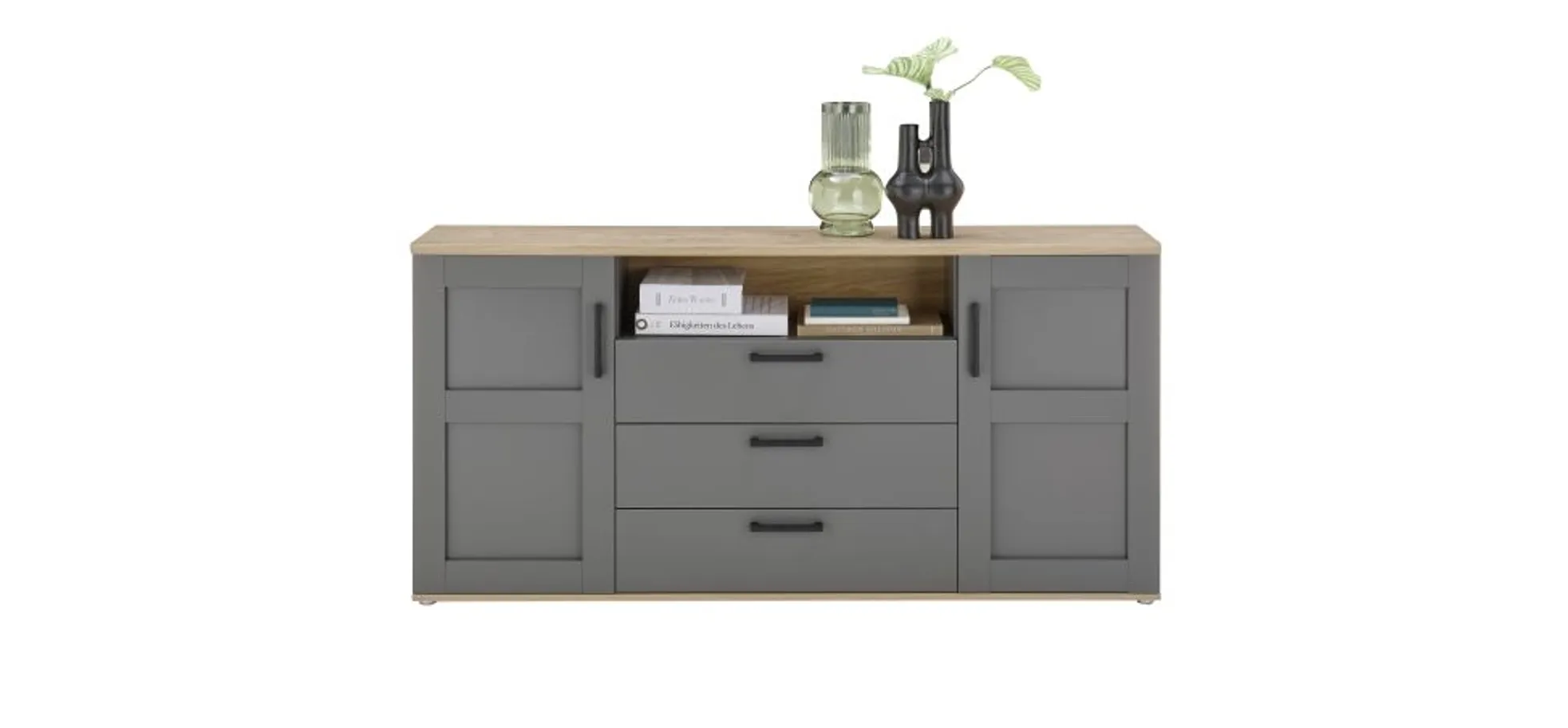 Sideboard - B ca. 186 cm, Grau, Artisan Eiche Nachbildung