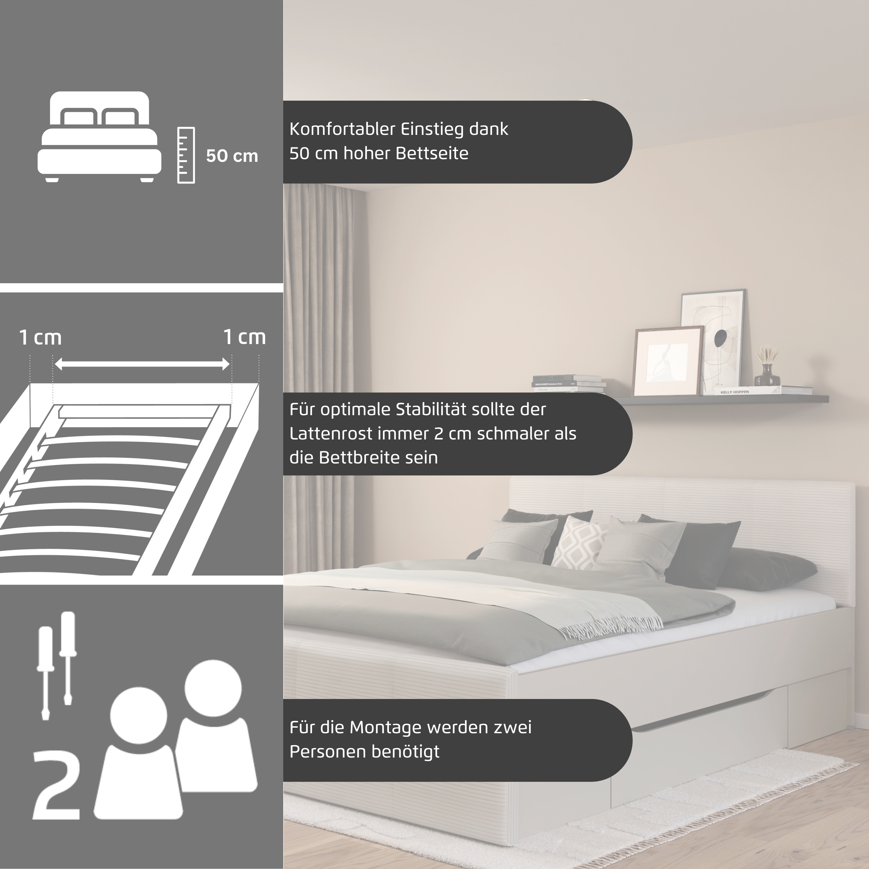 Bett, mit Polsterkopfteil, 180x200 cm - MyStyle 3091