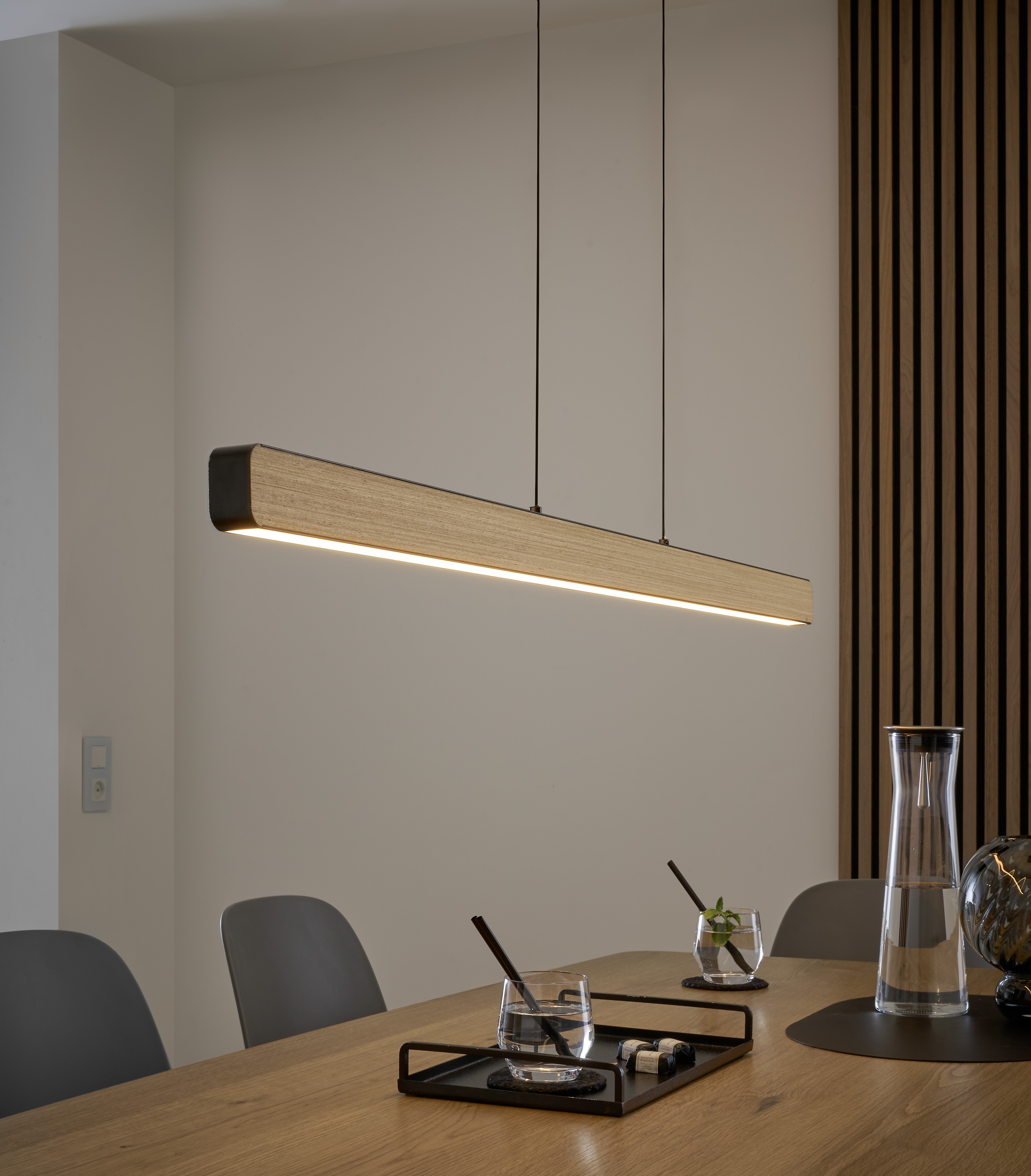 Pendelleuchte CIGGIANO - Metall/Alu/Holzfurnier, LED