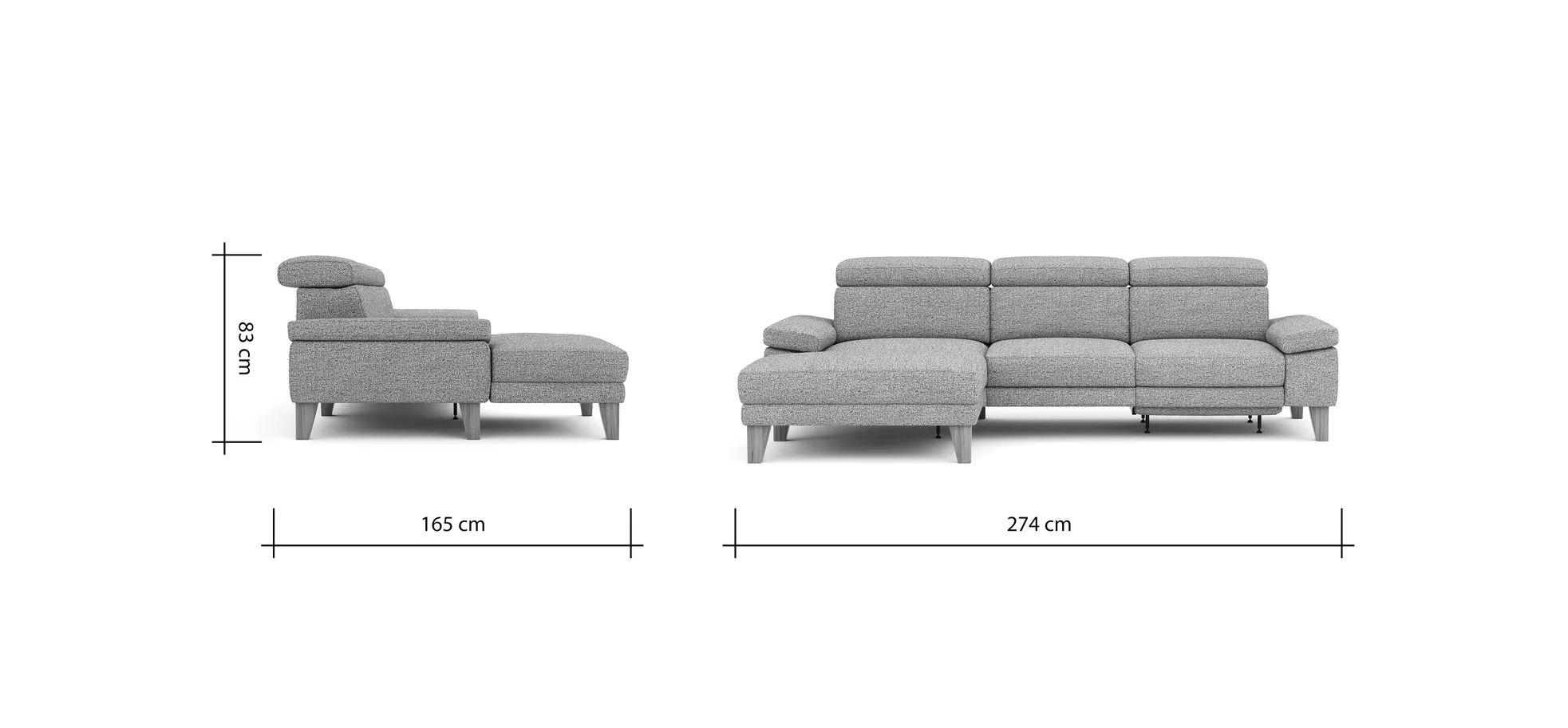 Ecksofa Hudson - Longchair links mit 2,5-Sitzer, inkl. Kopfteil/Armlehne verstellbar und Relaxfunktion (motorisch), Stoff, Kupfer