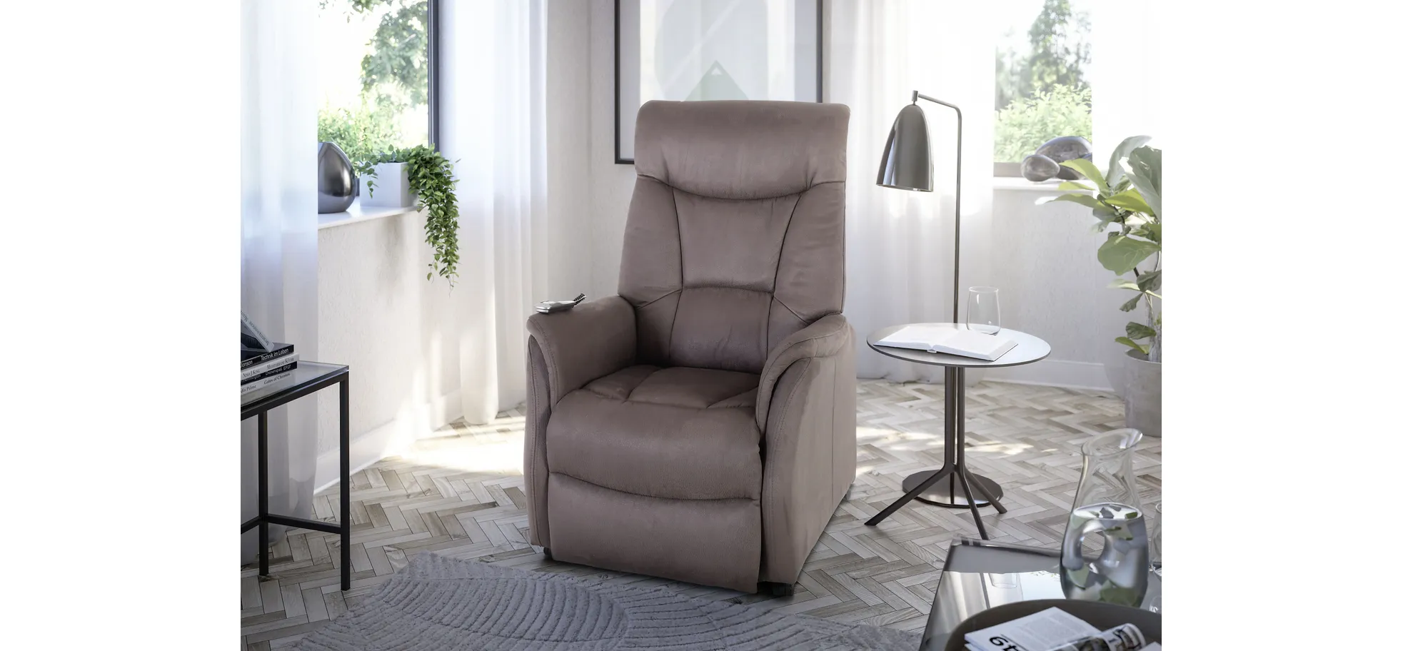 TV-Sessel MALEK - Aufstehhilfe, Relaxfunktion, Kopfteilverstellung, Stoff, Braun TV-Sessel MALEK - Aufstehhilfe, Relaxfunktion, Kopfteilverstellung, Stoff, Braun