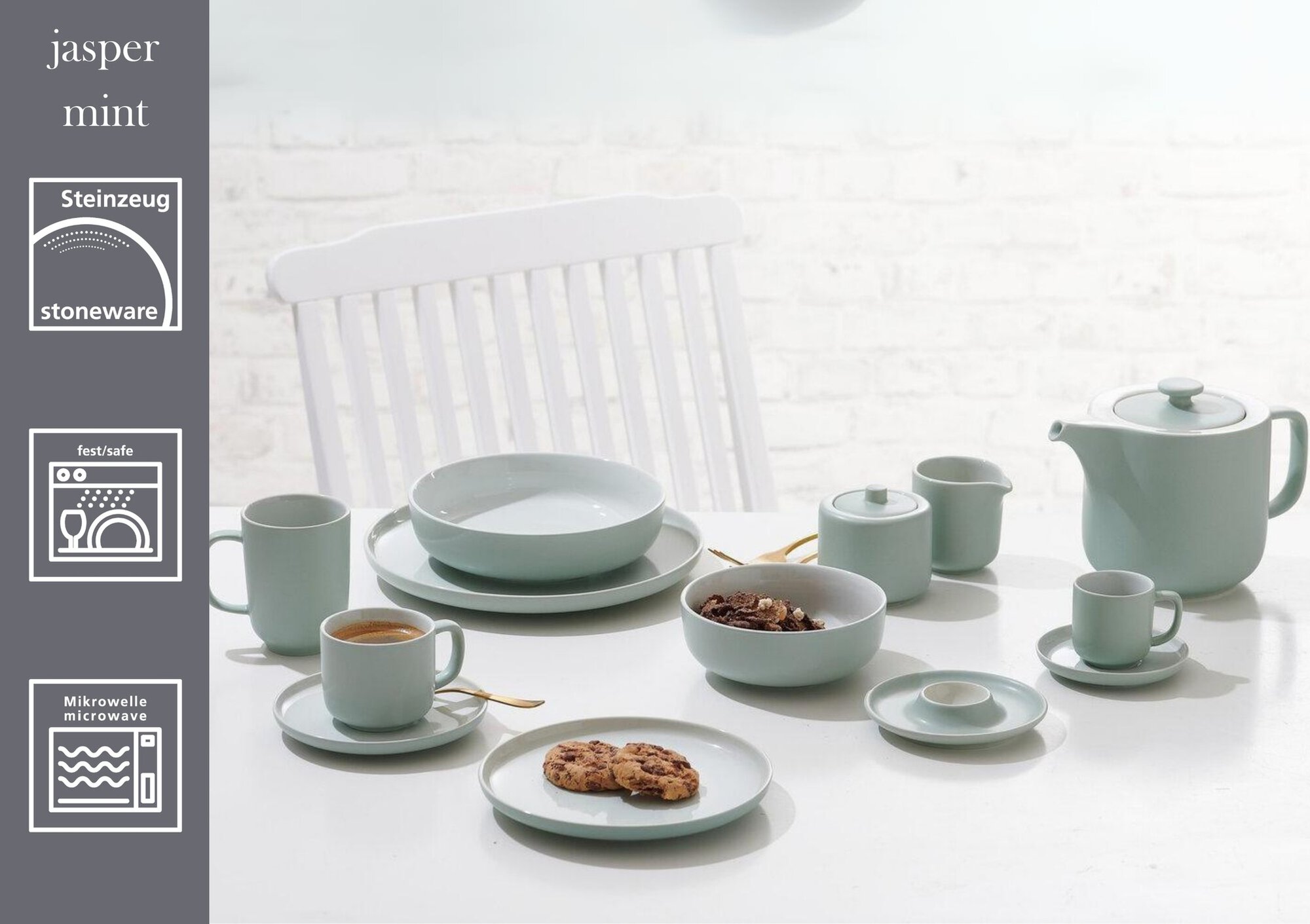 Untertasse Jasper Mint 15 cm - Steinzeug, spülmaschinenfest, rund, grün