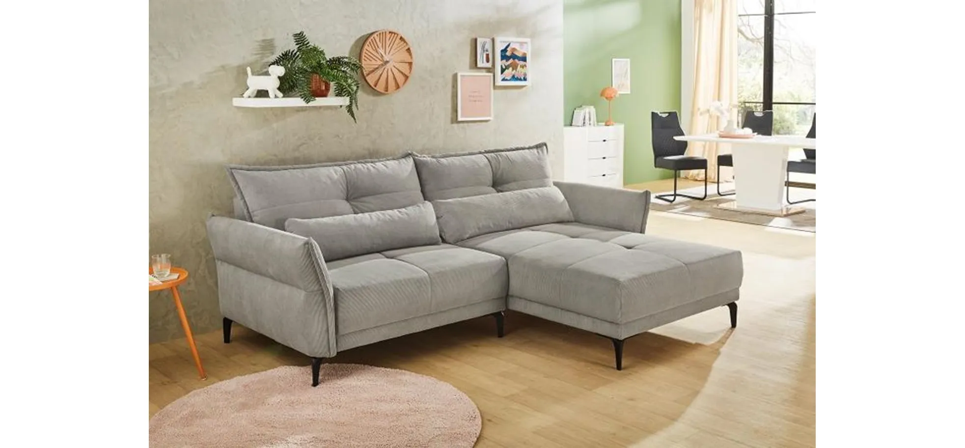 Ecksofa - 1,5-Sitzer, Ecke rechts, Stoff, Grau