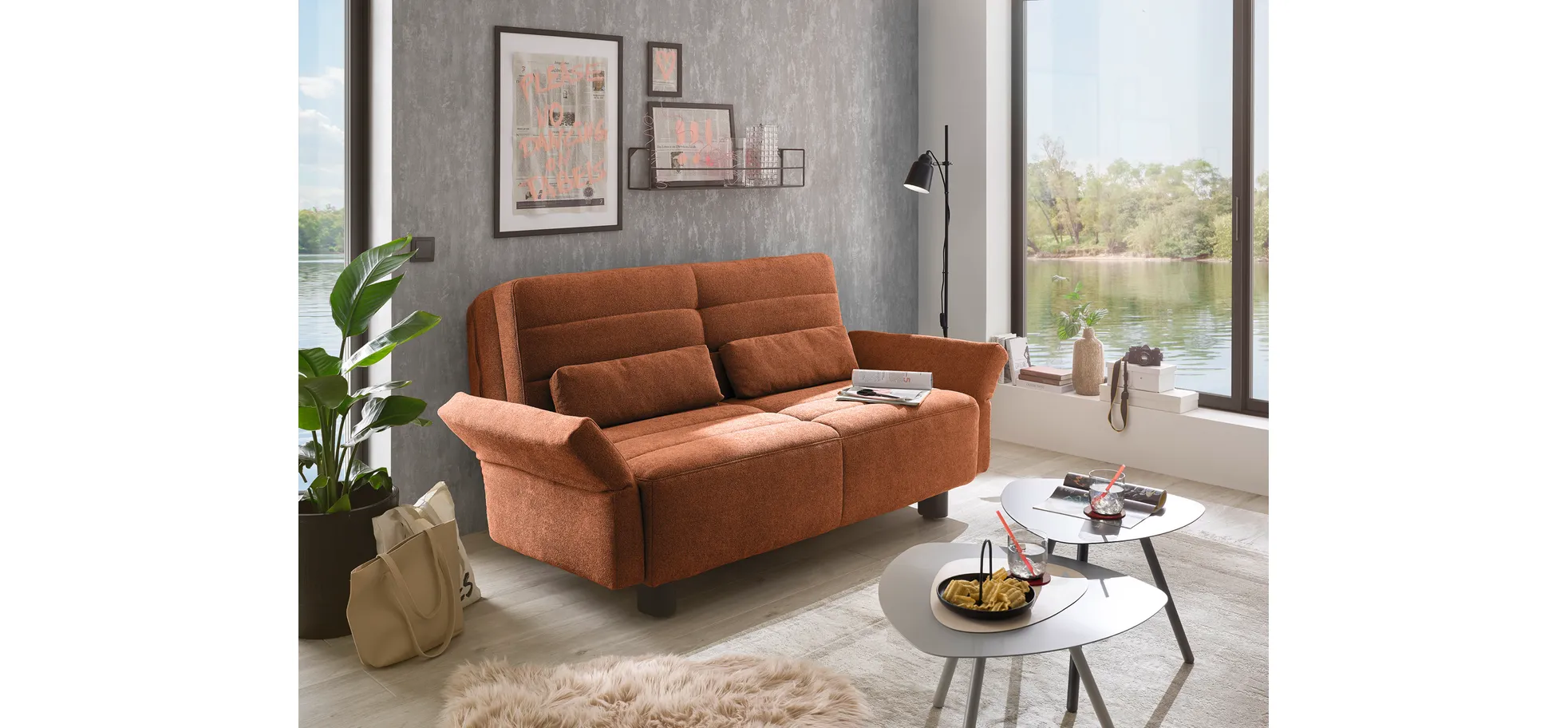  Faltsofa Easy - 2-Sitzer, ca. 140 cm inkl. Schlaffunktion/Topper/Armteil verstellbar, Stoff, Rot