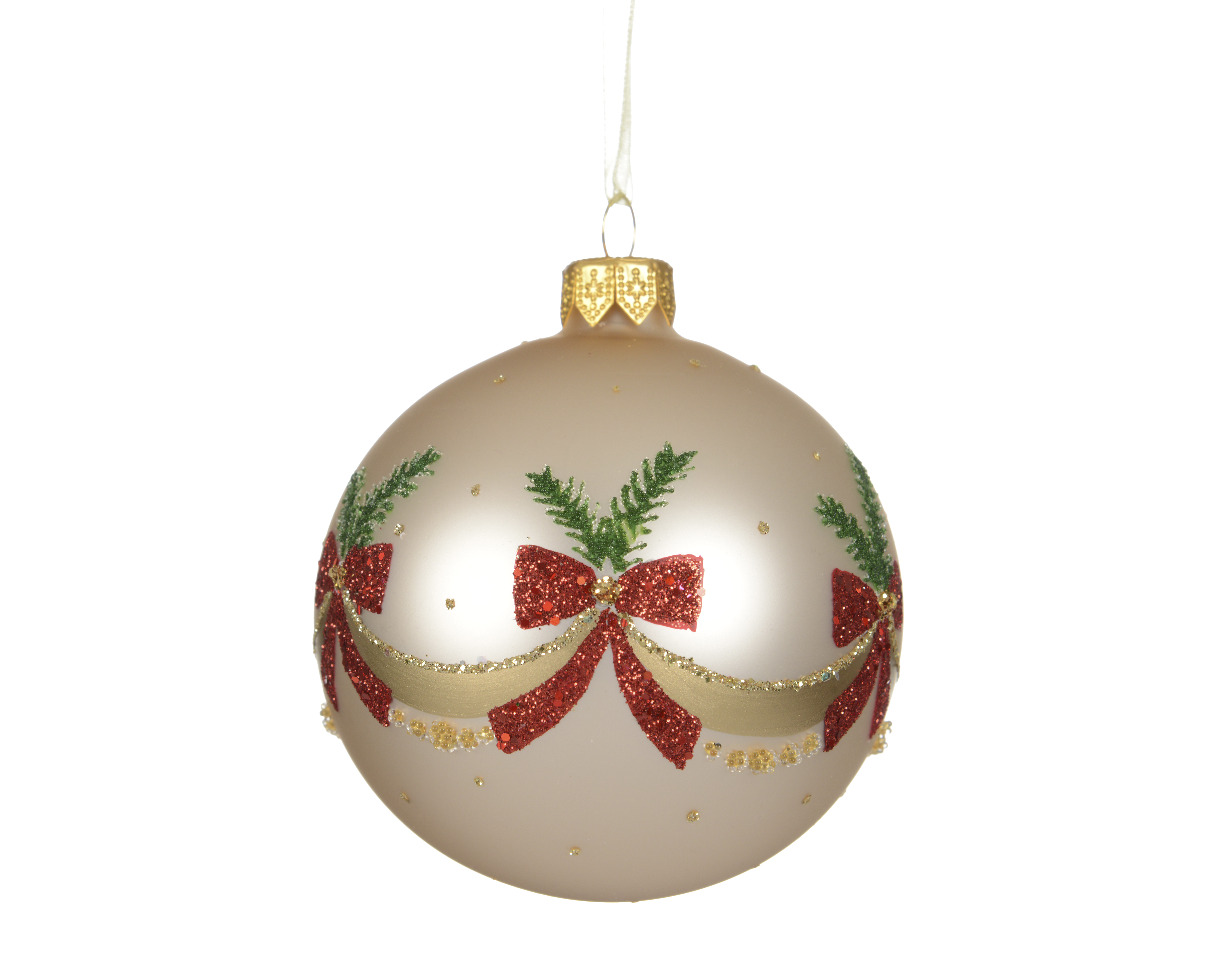 Weihnachtsbaumkugel Schleife Glas - beige, Ø8.00cm