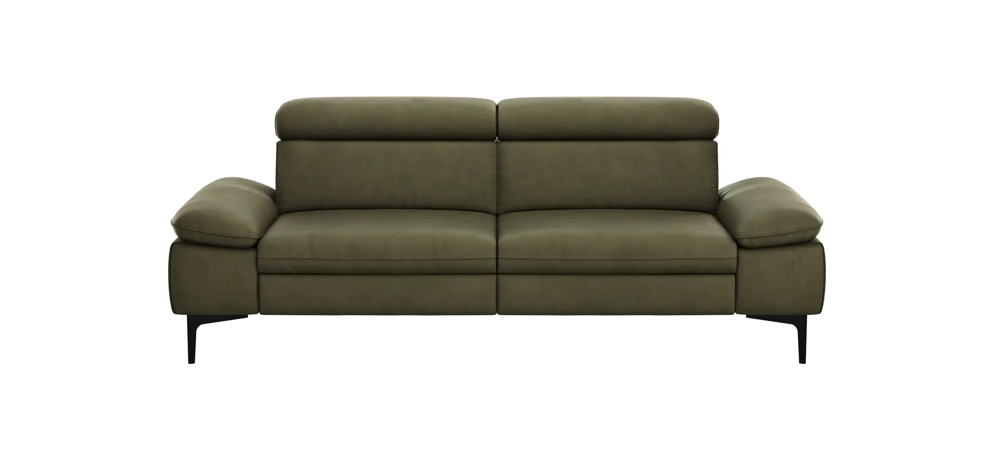Sofa Felipa - 3-Sitzer inkl. Kopfteil verstellbar, Leder, Olive
