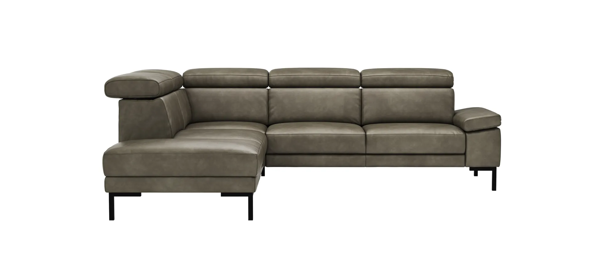 Ecksofa Hudson - Ecke links mit 2,5-Sitzer inkl. Kopfteil verstellbar, Leder, Braungrün