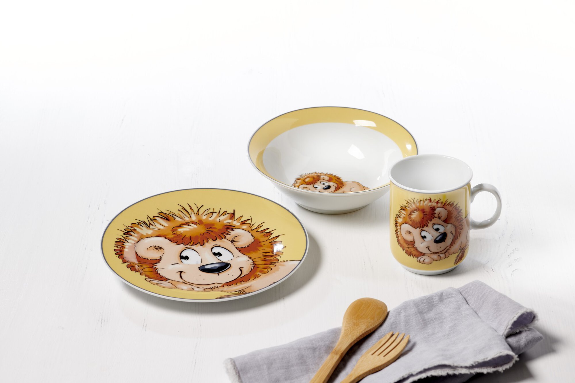 Henkelbecher Happy Zoo Leo 270 ml - Porzellan, spülmaschinenfest, zylindrisch