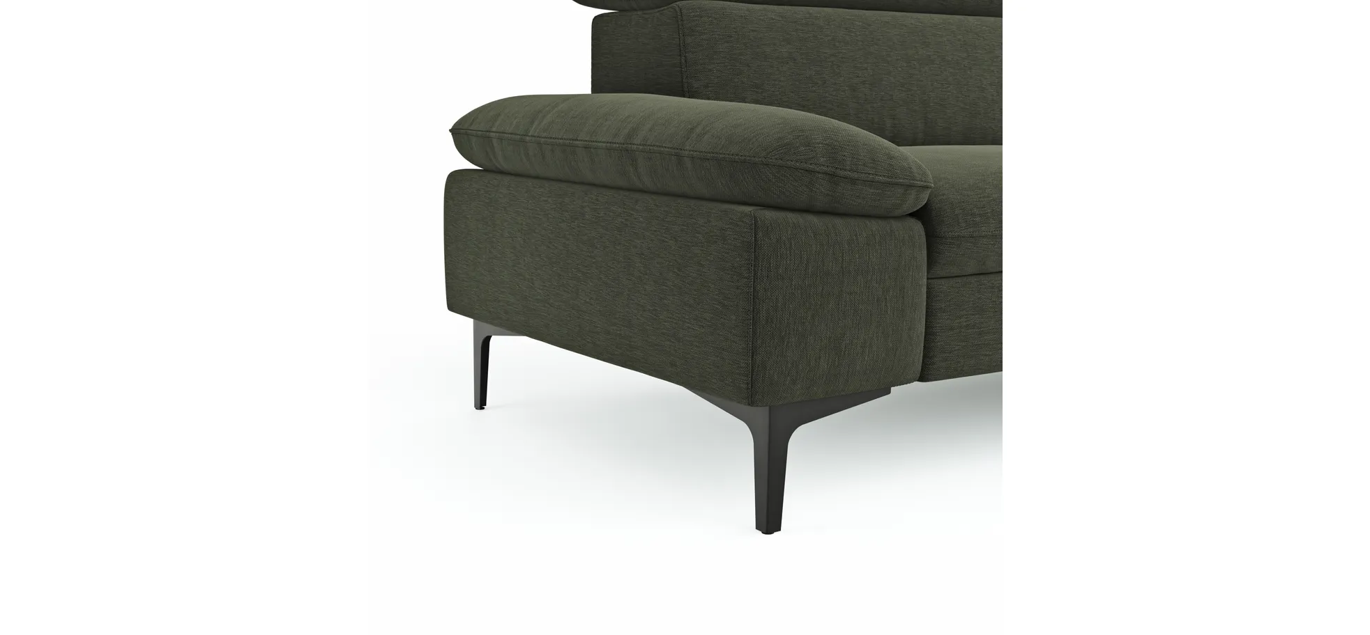 Ecksofa Felipa - 2,5-Sitzer mit Ecke rechts inkl. Kopfteil verstellbar, Stoff, Dunkelgrün
