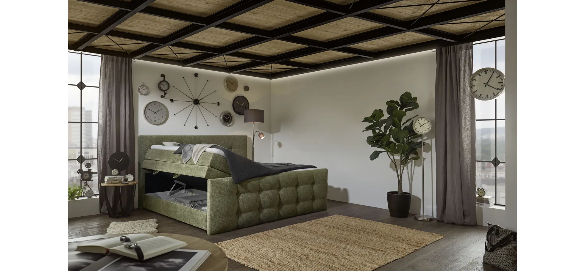 Boxspringbett, Stoff Grün - Sandrin I