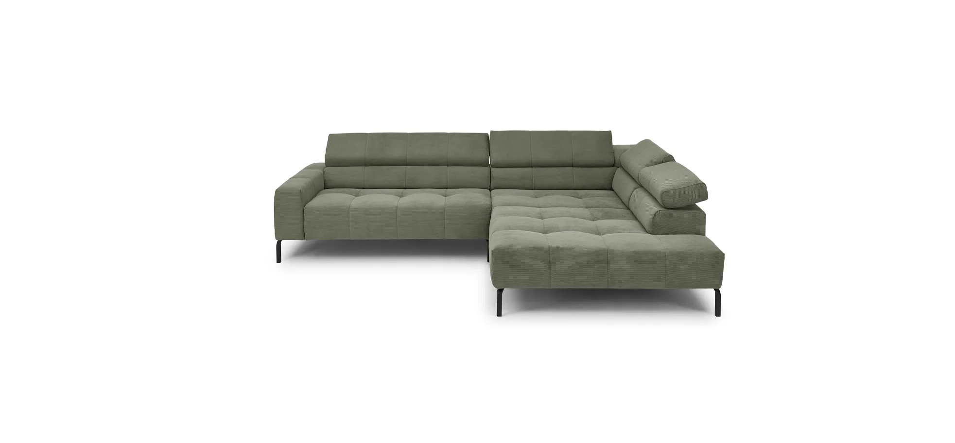  Ecksofa COLLEEN - 2-Sitzer mit Ecke rechts, Sitzvorzug motorisch, Feincord, Olive
