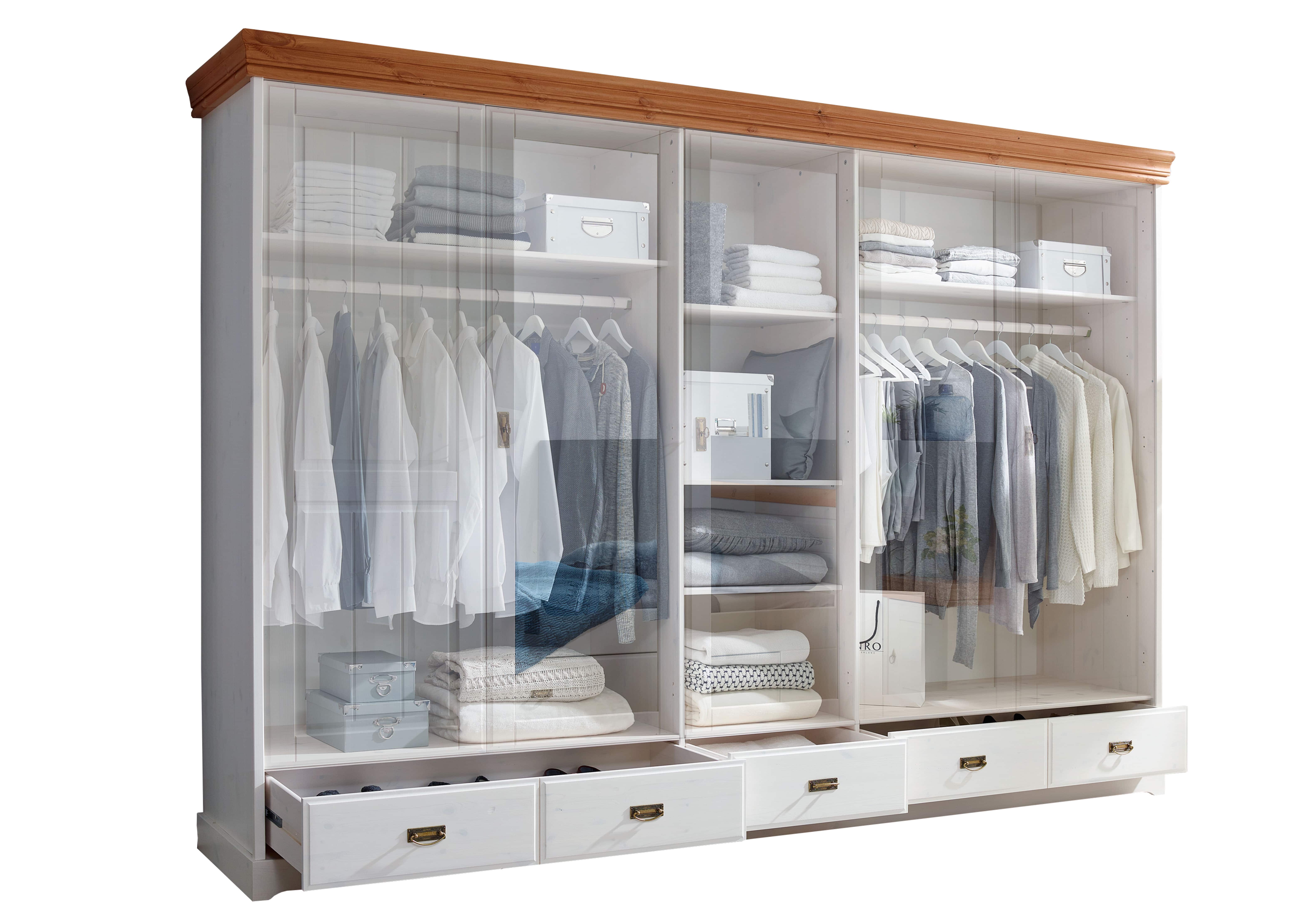 Kleiderschrank 5-türig, Kiefer massiv weiß - MYKON 282