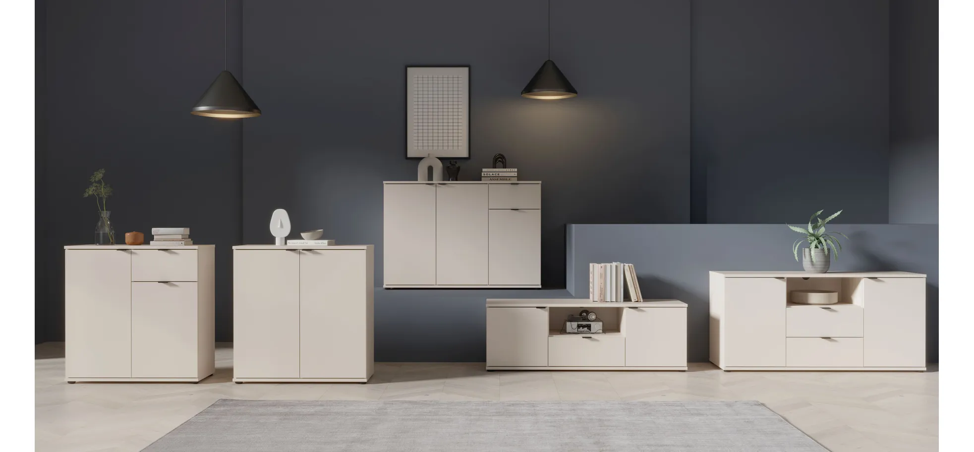 TV-Unterschrank, Sand, 2 Türen, 1 Schub - Finella