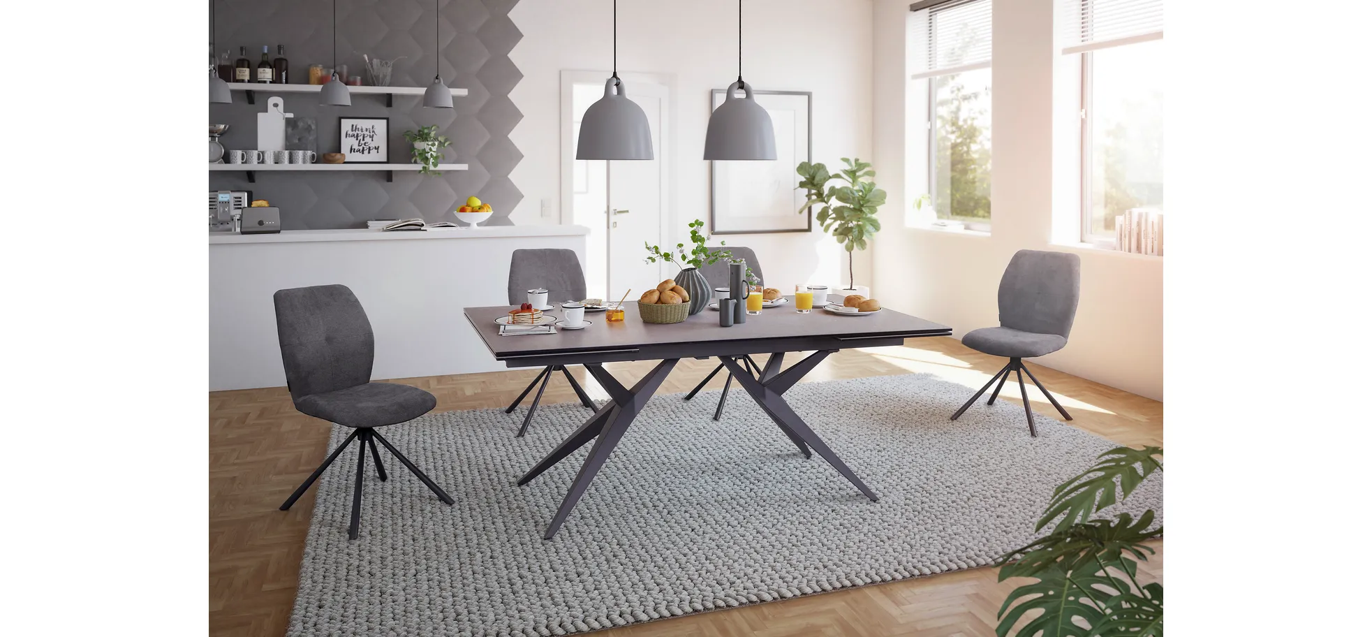 Vierfußstuhl, Stoff dunkelgrau, 360° drehbar - Manoa