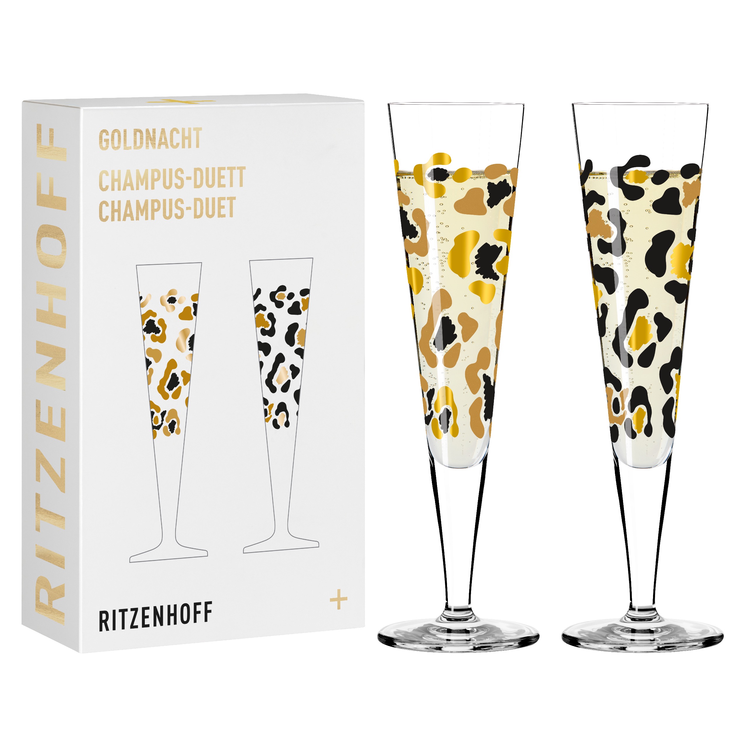 Ritzenhoff Champagnerglas-Set Goldnacht - 2-er Set, Leopardenmuster 
