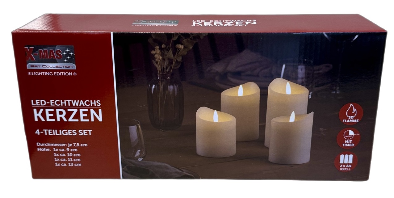 Kerzen LED Echtwachs 4tlg. Set, creme - mit Timer