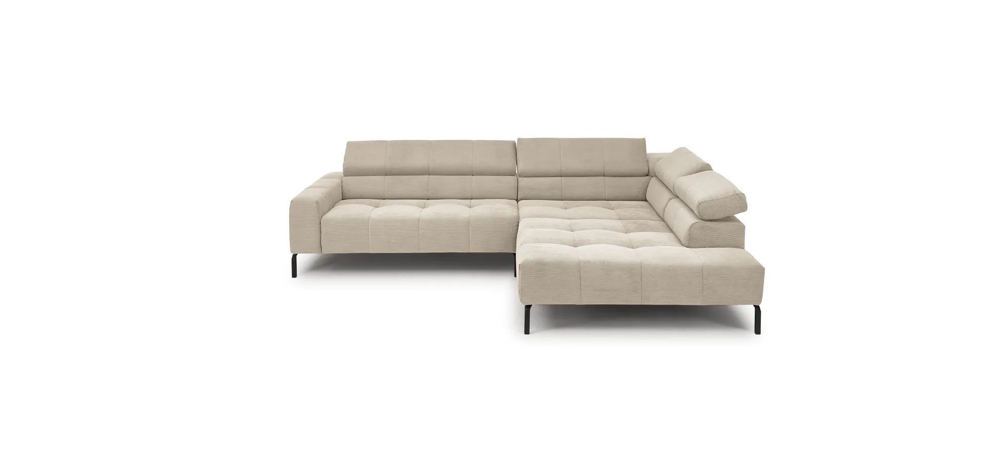   Ecksofa COLLEEN - 2-Sitzer mit Ecke rechts, Sitzvorzug motorisch, Feincord, Sand