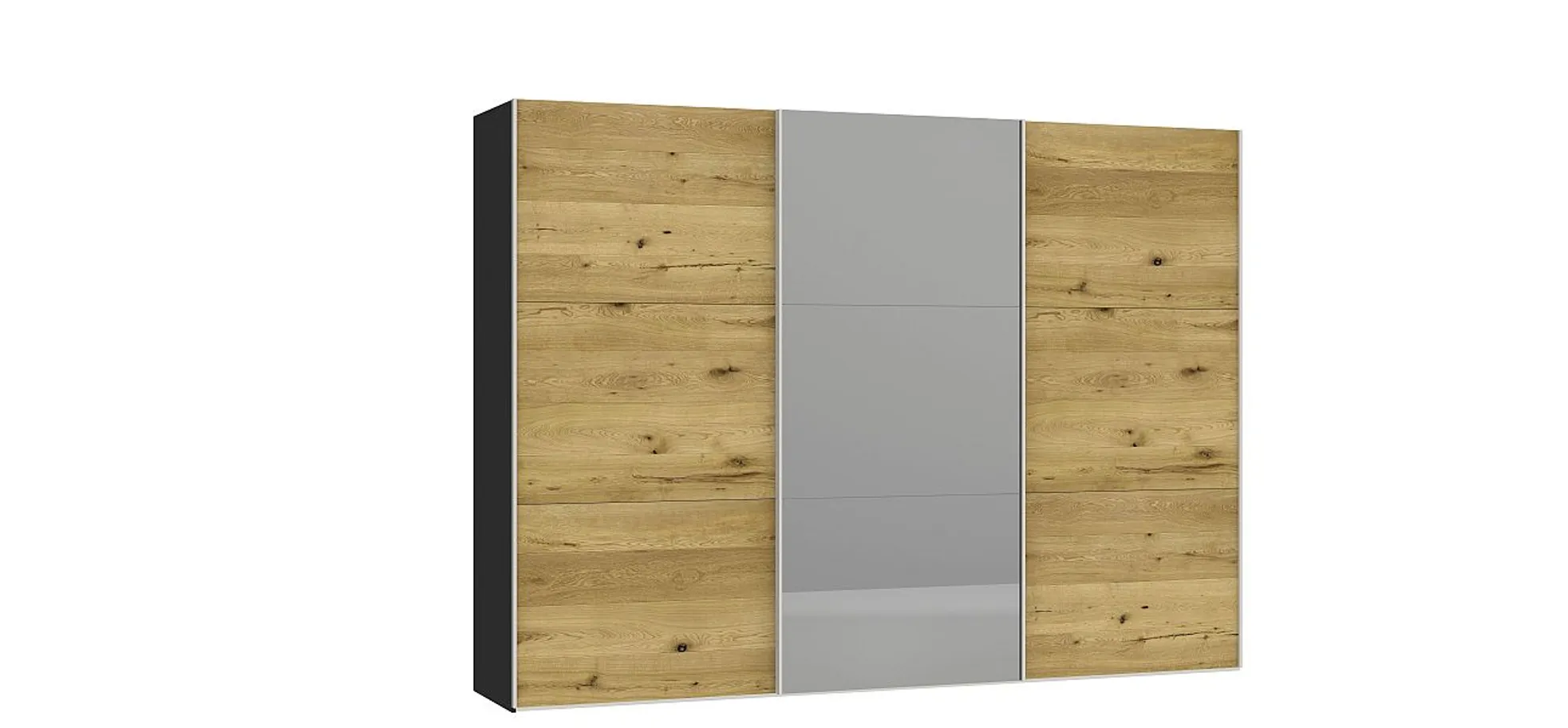Schwebetürenschrank JOIN IT- B ac. 303 cm., Schwarz, Echtholz, Eiche, Spiegel, Dunkel