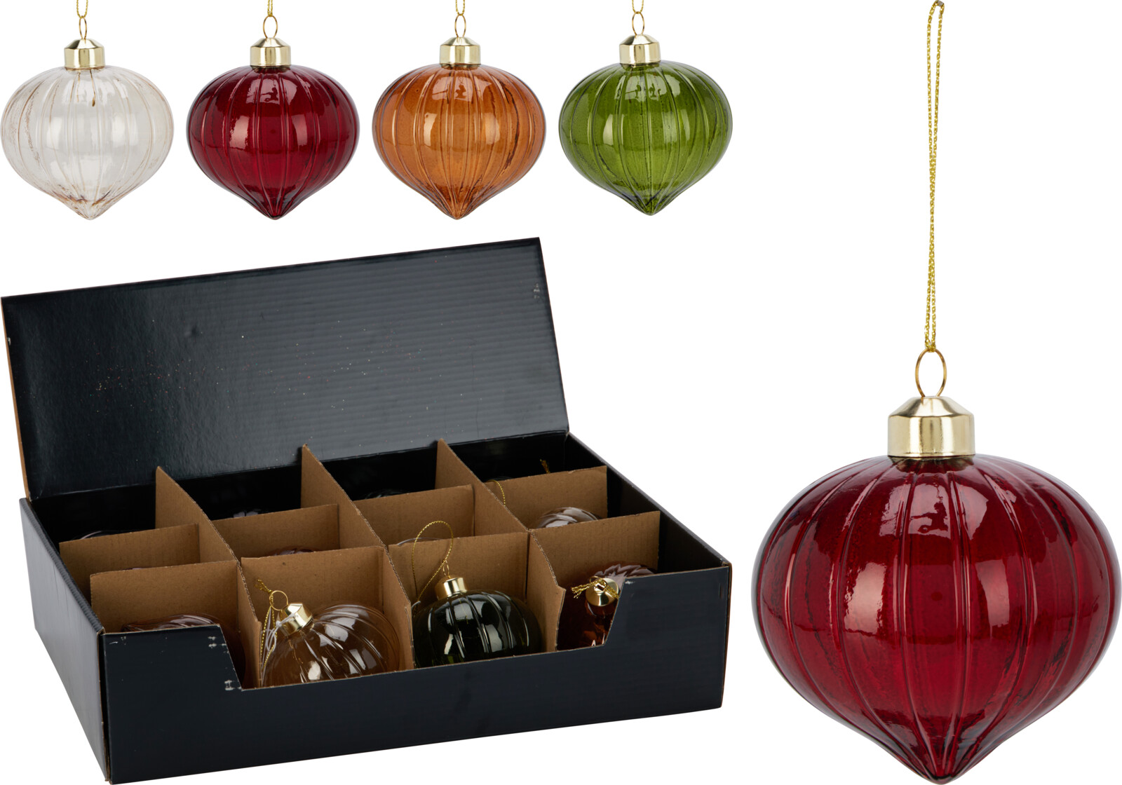 Weihnachtskugel Zwiebel 8cm - glas, sortiert