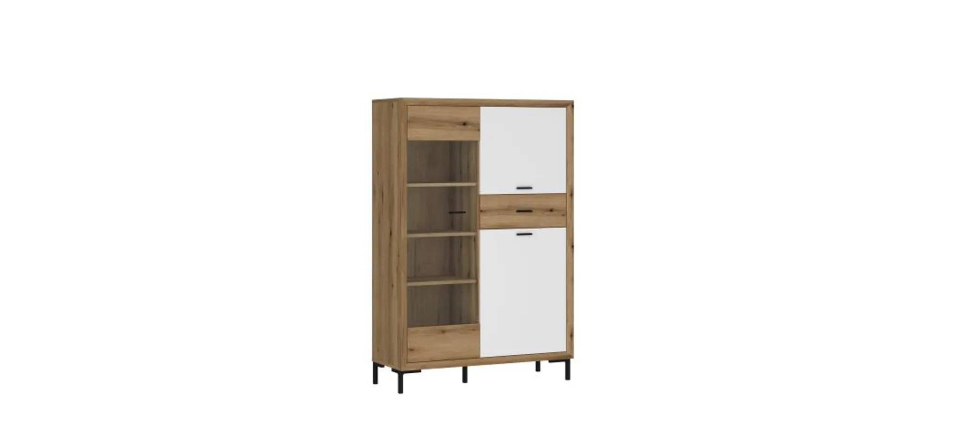 Highboardvitrine- Eiche Dekor, Weiß, Glas