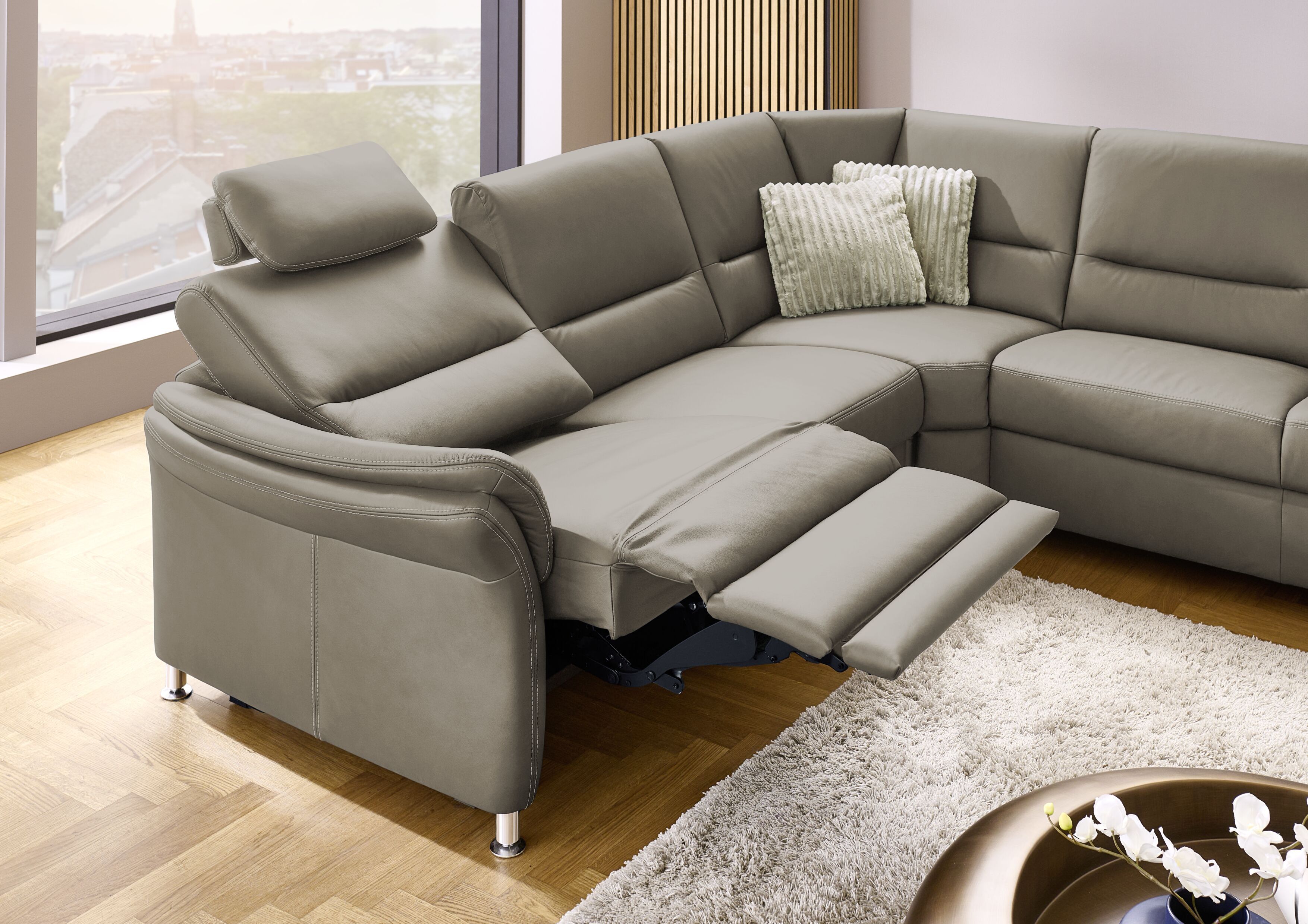 Ecksofa, Leder grau, Sitz Kaltschaum - KS 4953
