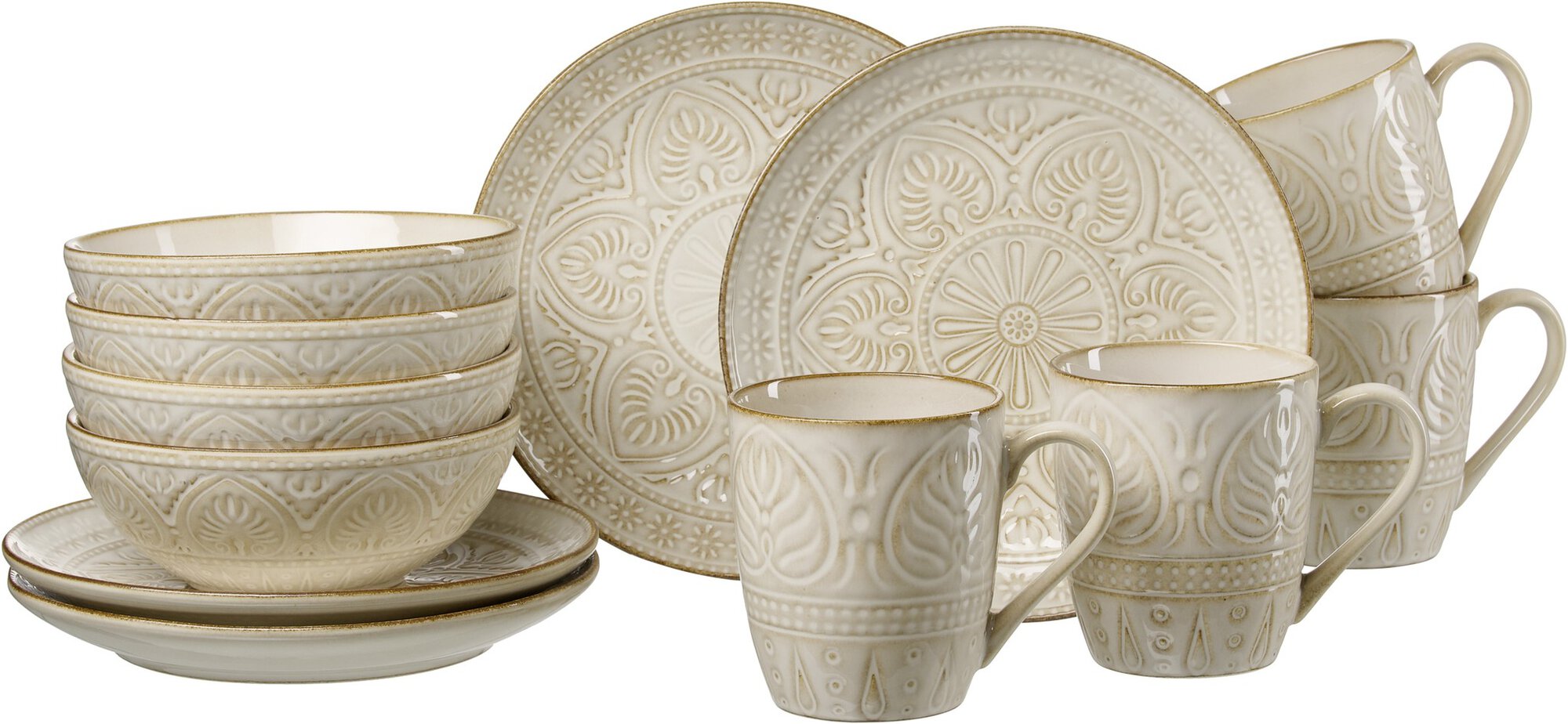 Frühstücksset Omara, 12-Tlg. - steingut, beige