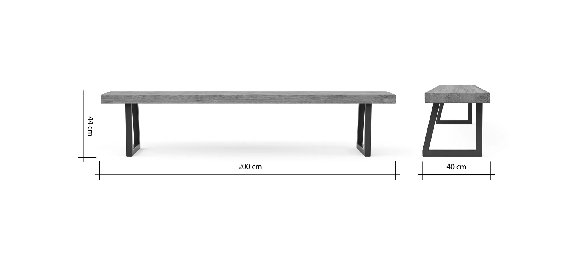 Holzbank Clifton - Breite ca. 200cm, Zerreiche massiv, smoked