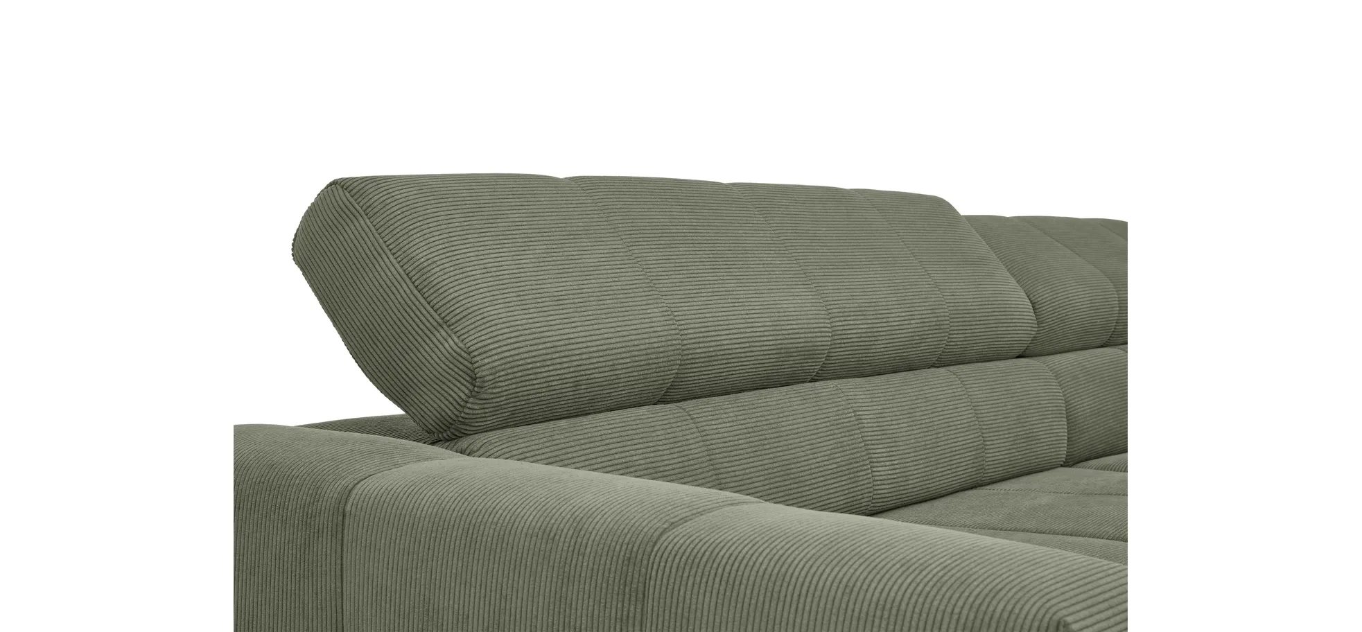  Ecksofa COLLEEN - 2-Sitzer mit Ecke rechts, Sitzvorzug motorisch, Feincord, Olive