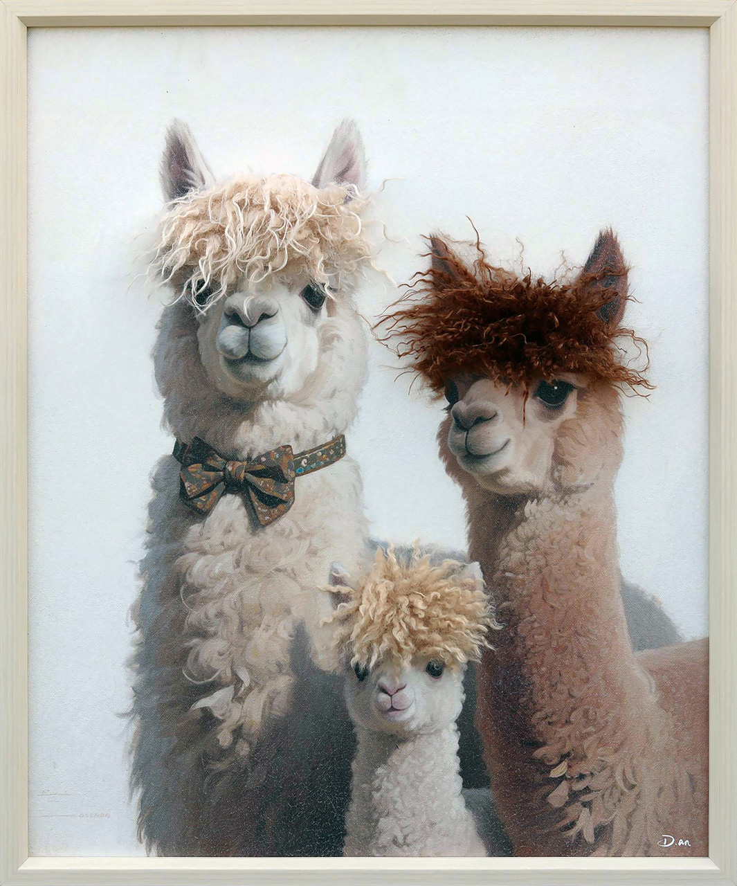Bild "Stylish Lama Family", ca. 50x60 cm - Giclée auf Trägerplatte mit Kunstfell, handvered.