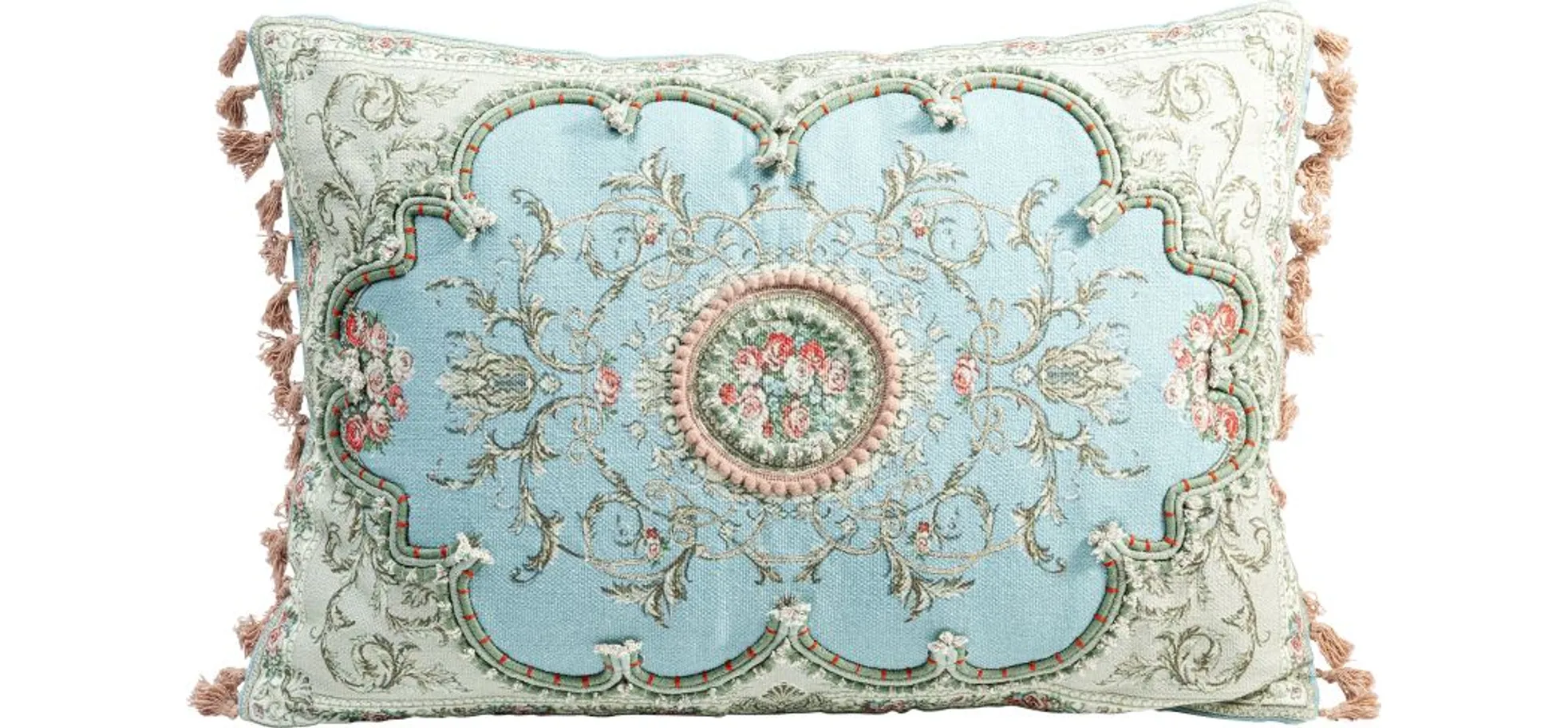 Deko-Kissen - LB ca. 60x40 cm,  Blütenmotiv, Ornamente, Weiß, Blau