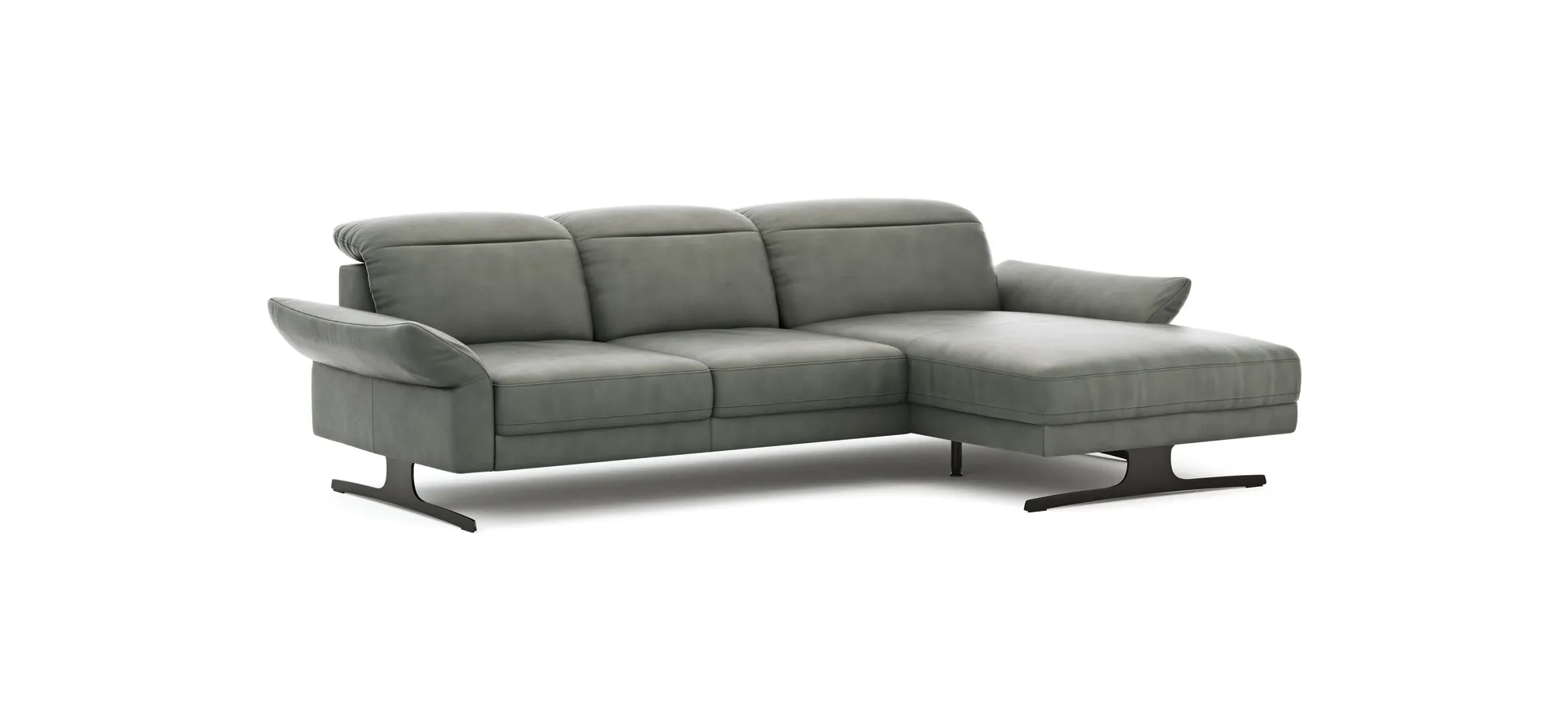 Ecksofa Rockport B - 2,5-Sitzer mit Longchair rechts inkl. Kopfteil/Sitztiefe/Armlehne verstellbar, Leder, Grau Ecksofa Rockport B - 2,5-Sitzer mit Longchair rechts inkl. Kopfteil/Sitztiefe/Armlehne verstellbar, Leder, Grau