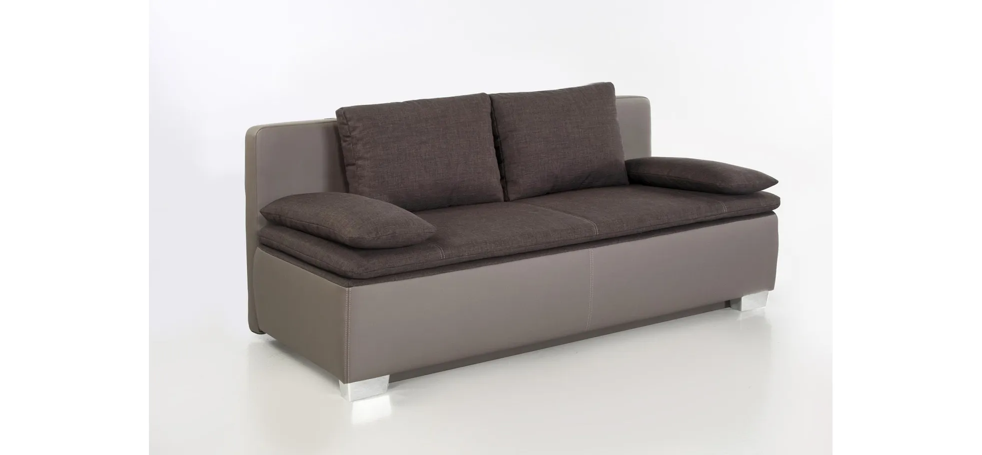 Schlafsofa - 2-Sitzer inkl. Schlaffunktion mit Bettkasten, 2 Rückenkissen, 2 Armlehnkissen, Stoff Braun
