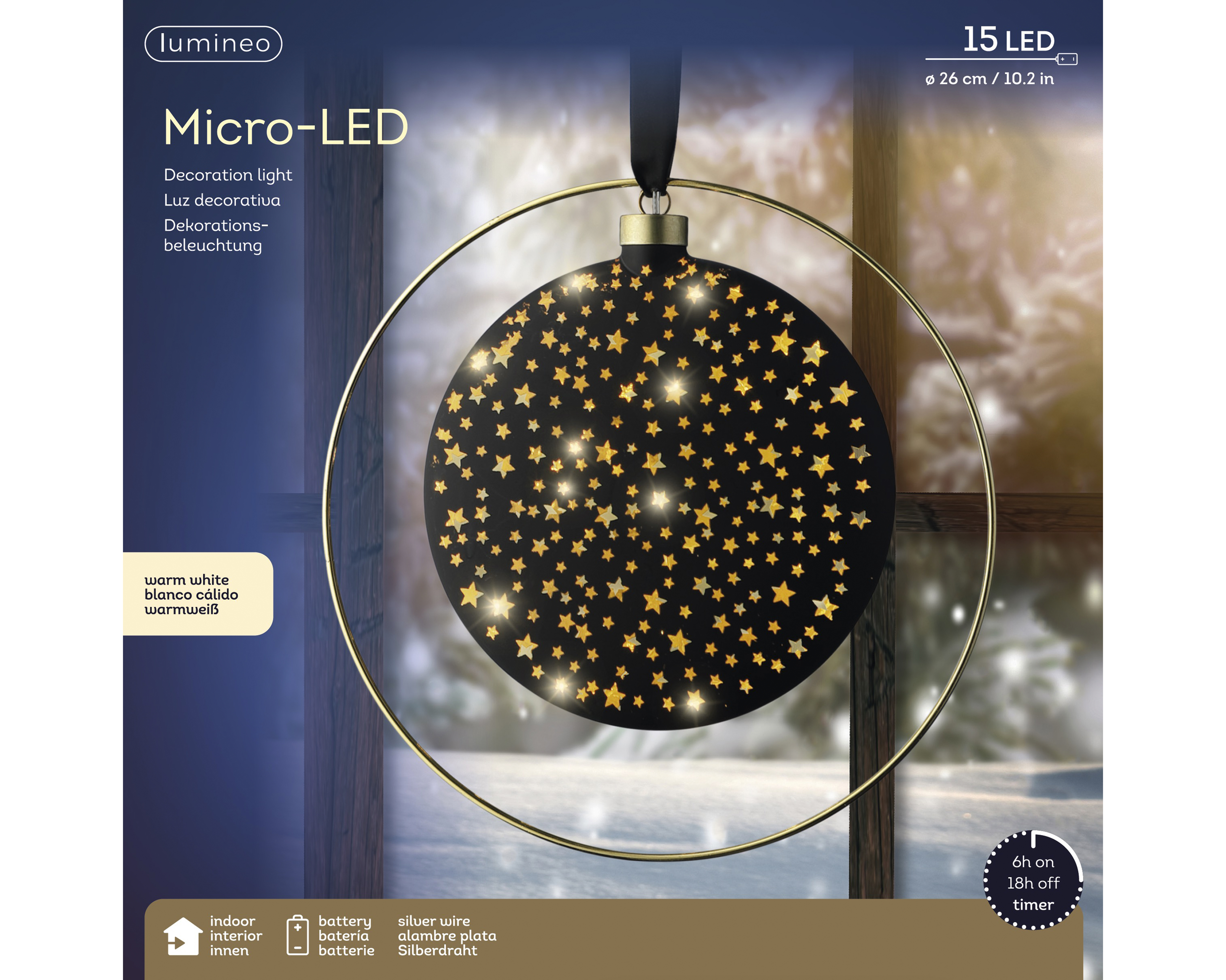 Micro LED Scheibe - schwarz/warmes weiss, Glas, L6.5-W26-H26cm-40L